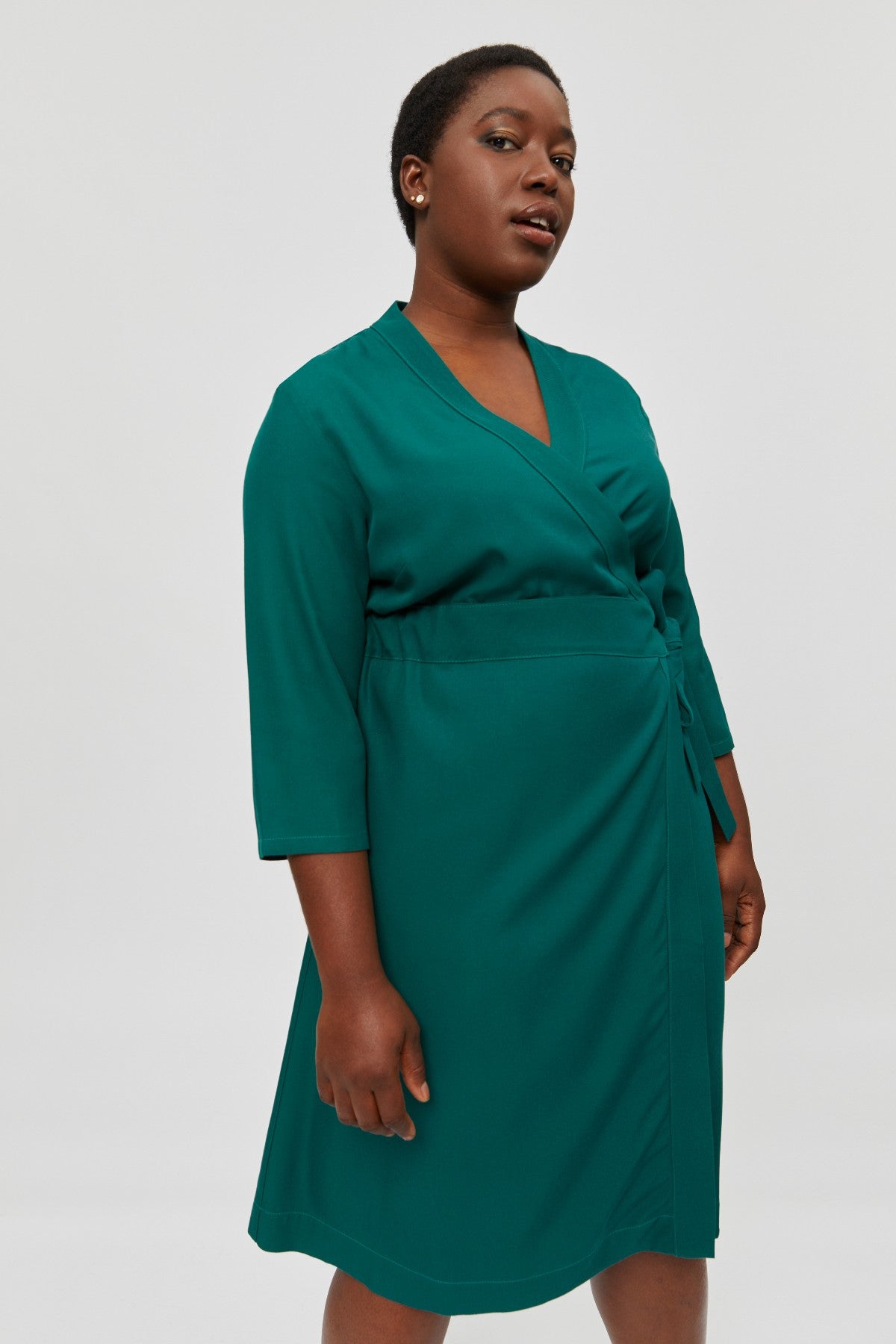 Plus size long 2024 sleeve wrap dress