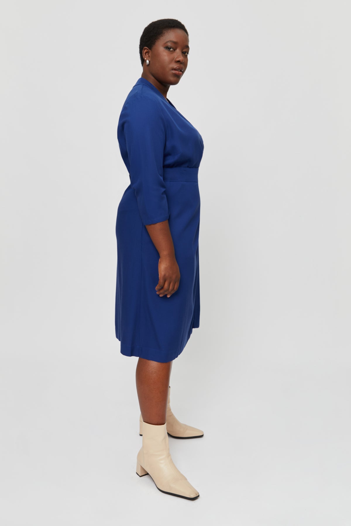 Sandra | Midi Wrap Dress in Midnight Blue