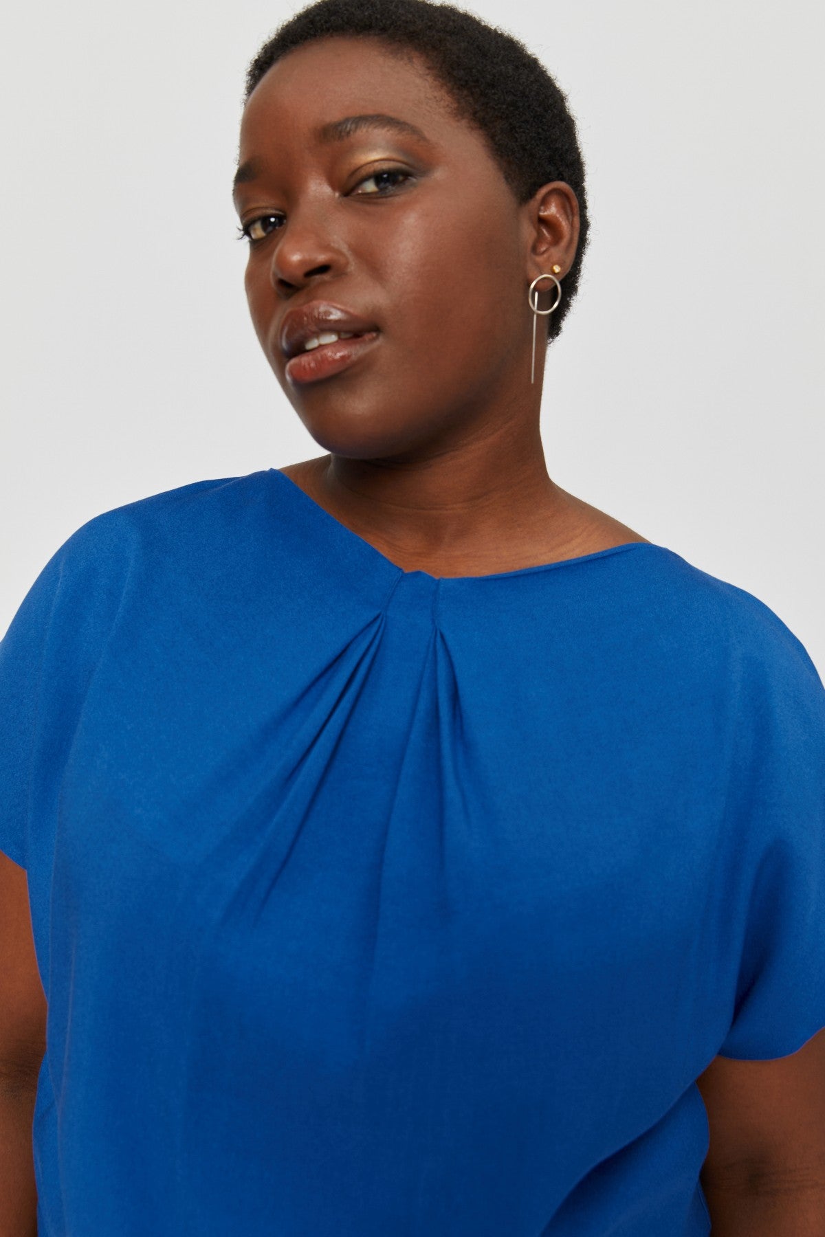 Amy | Midi Dress with Pencil Skirt and Neckline Detail in Classic Blue