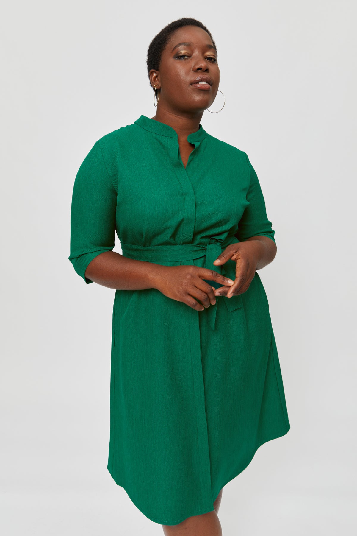 Shirtdress LIDIA, Midi Work Dress in Green - AYANI