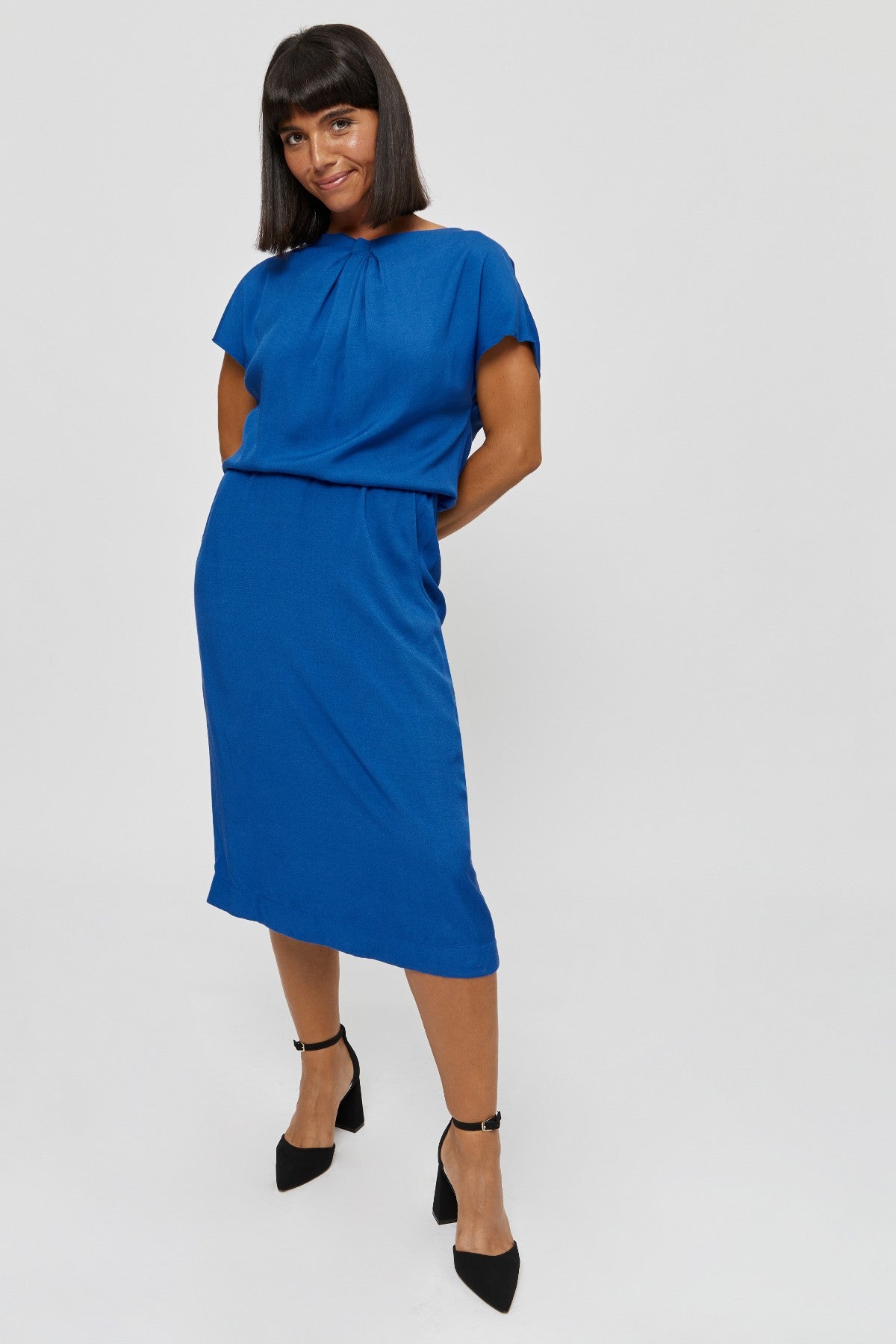 Work Dress AMY, Midi Formal Dress in Blue - AYANI Work Dress AMY, Midi Formal Dress in Blue - AYANI
