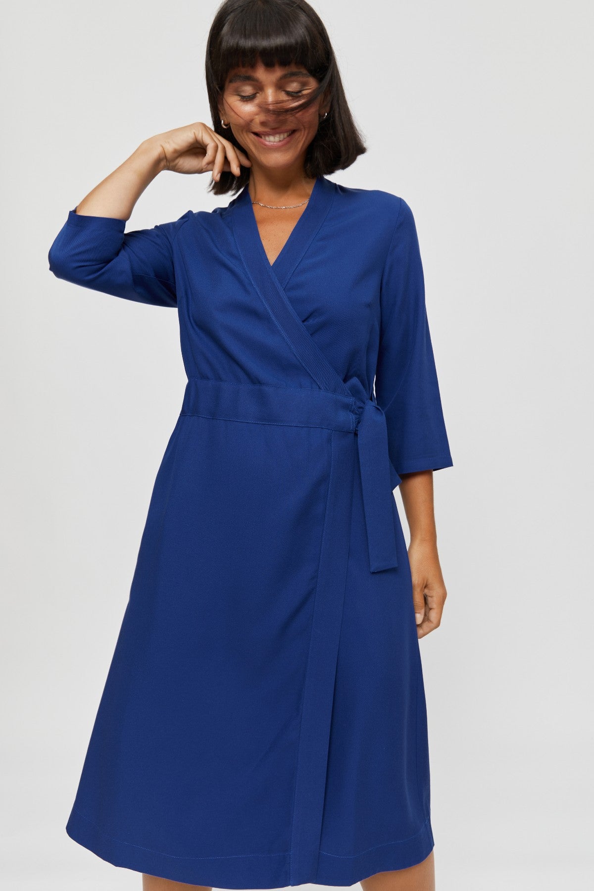 Sandra | Midi Wrap Dress in Midnight Blue