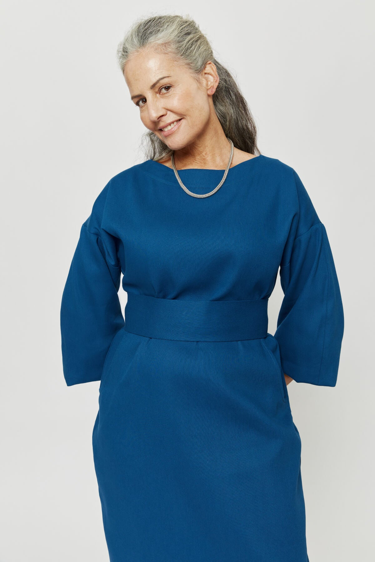 Stefanie | Winter Dress with Kimono Belt in Petrol-Blue