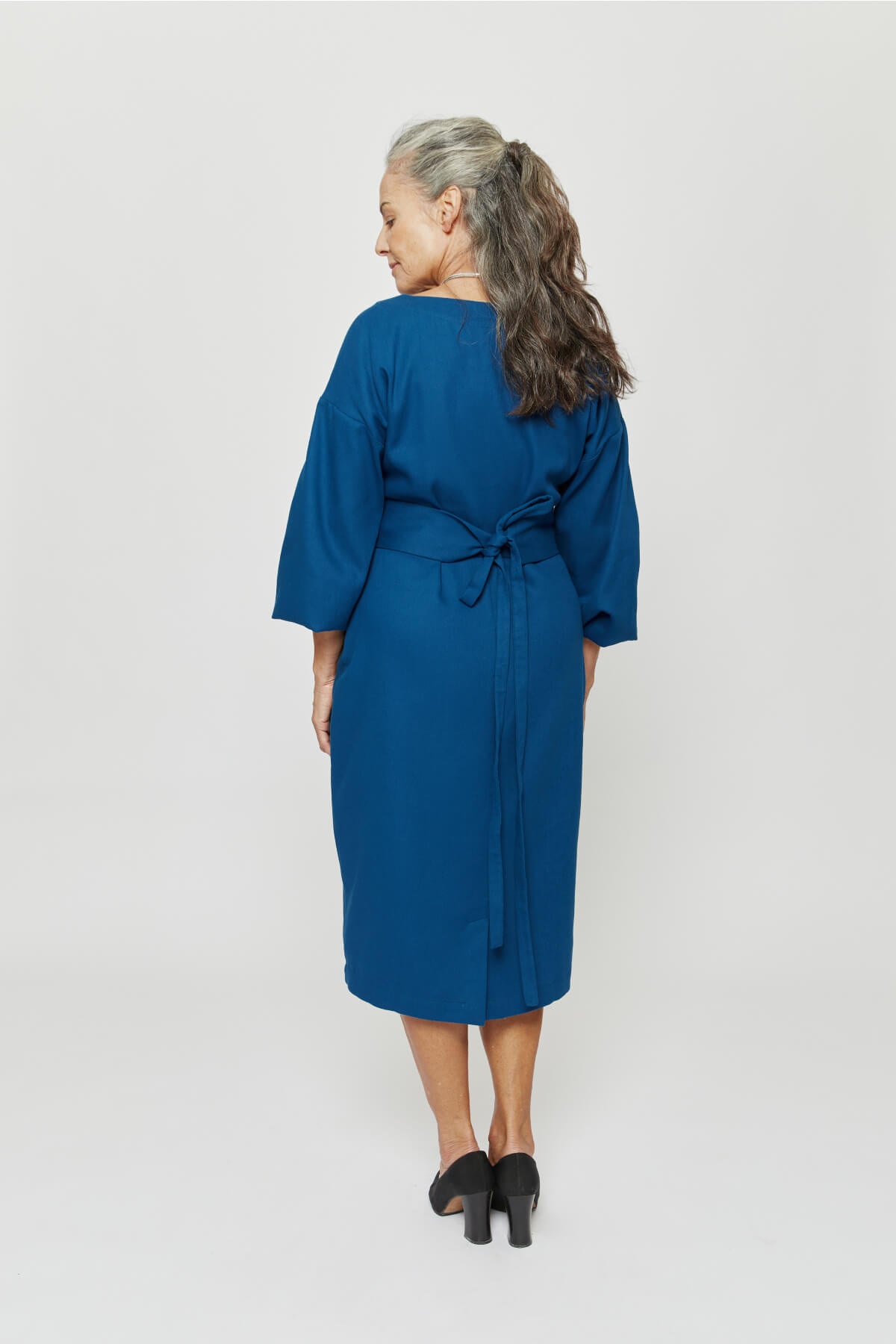 Stefanie | Winter Dress with Kimono Belt in Petrol-Blue