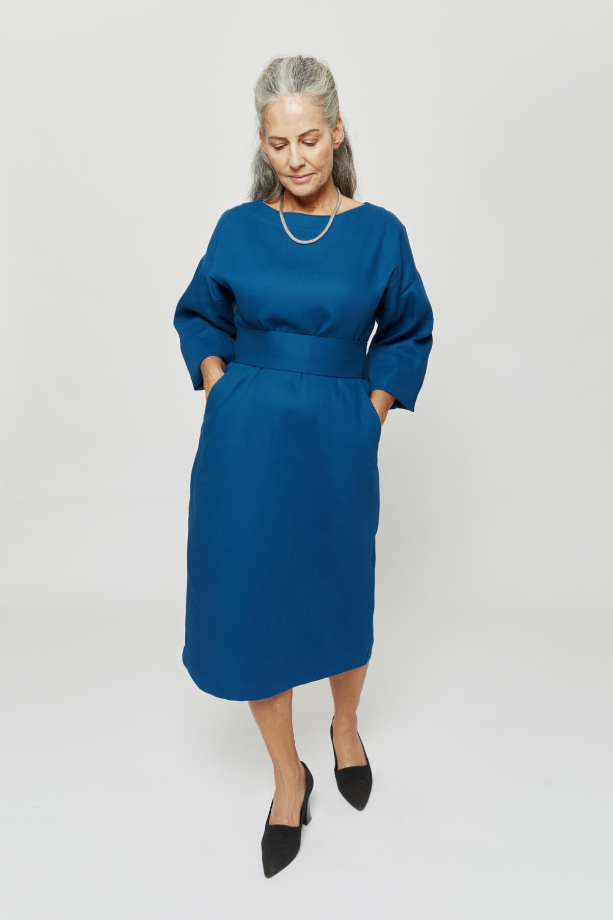 Stefanie | Winter Dress with Kimono Belt in Petrol-Blue