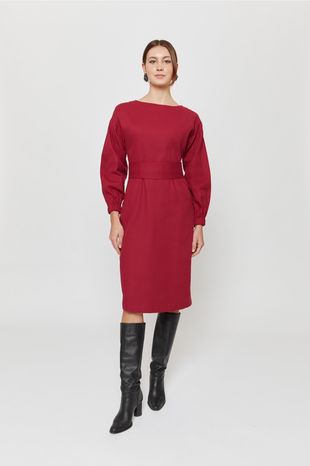 Langarm rot kleid Stefanie. Rotes winterkleid  aus Bio-Baumwolle. AYANI