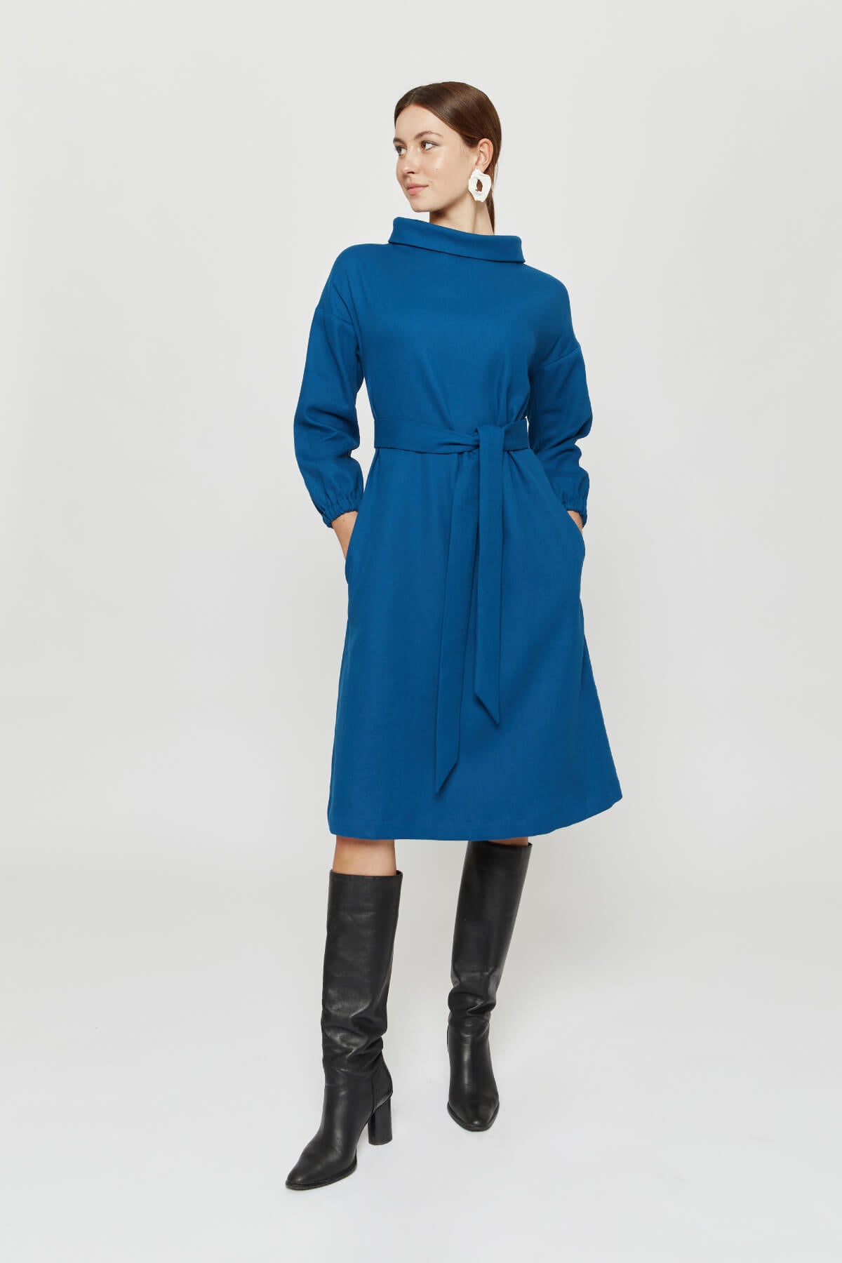 Petrol Kleid. Blau Kleid Langarm. Winterkleid lang AYANI 