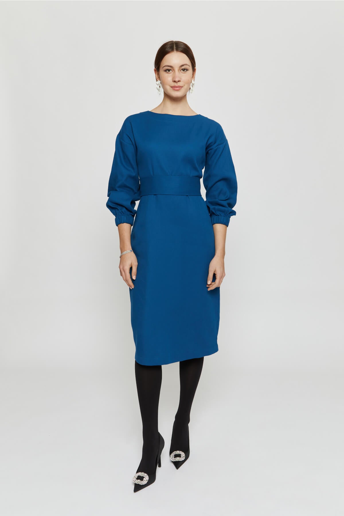 Winterkleid 2023 Blau Kleid Festlich Langarm Kleid AYANI