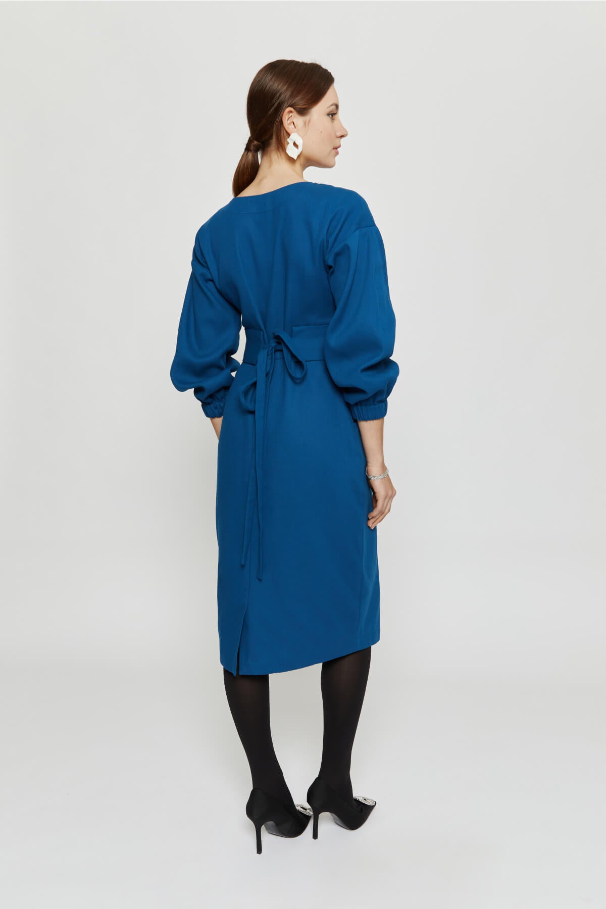 Stefanie | Winter Dress with Kimono Belt in Petrol-Blue