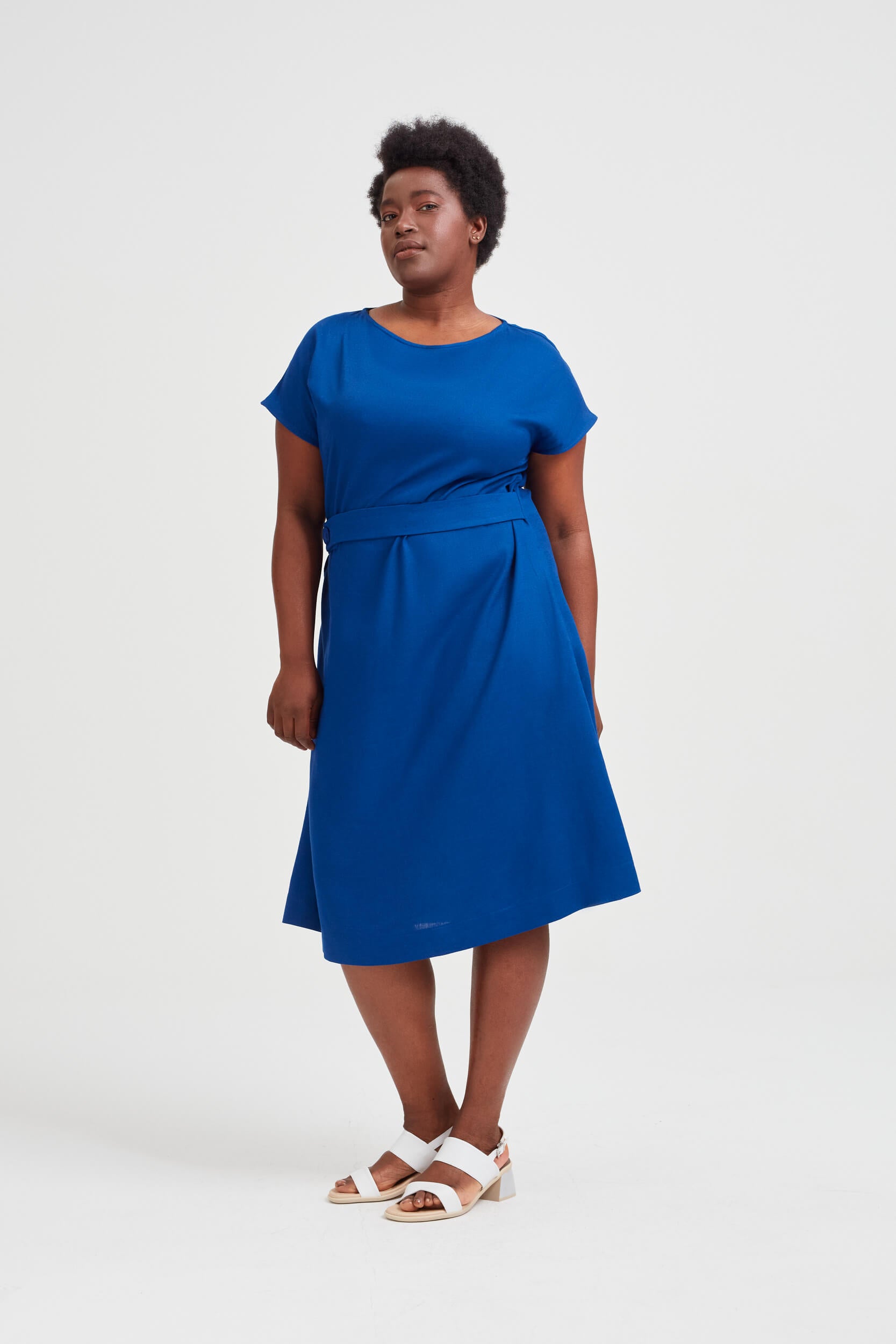 AYANI SATI Leinenkleid blau midi sommerkleid kurz aermel größe 40, größe 42