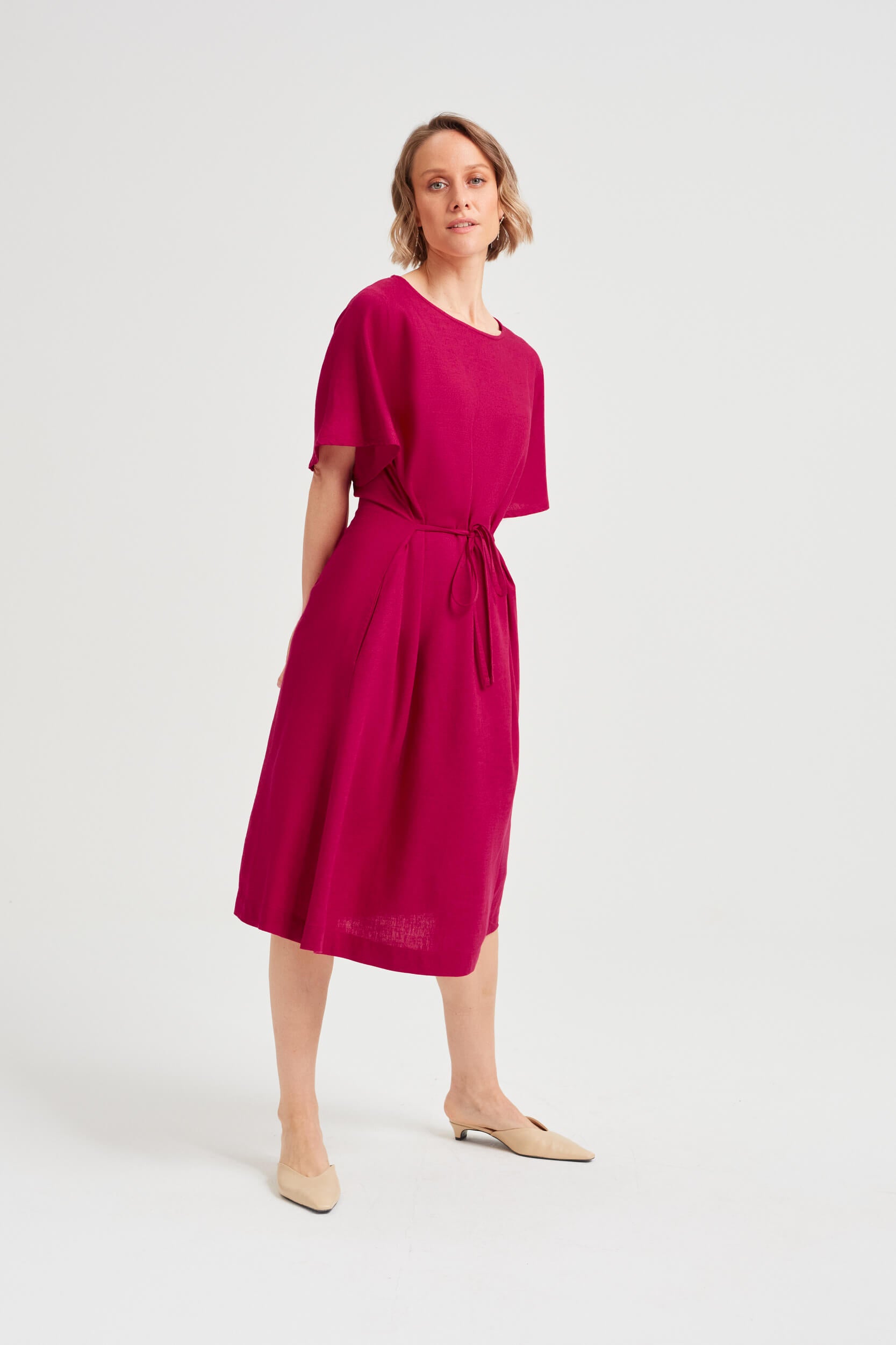AYANI NIKA red summer dress knee length casual style