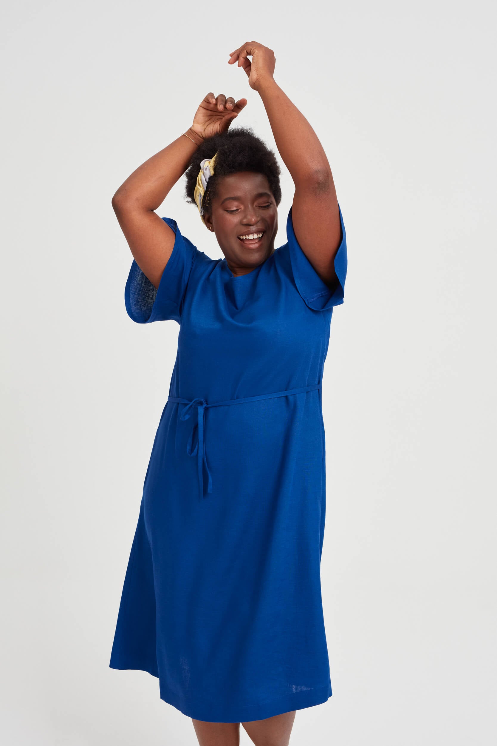 AYANI NIKA blue summer dress with sleeves midi large sizes 40, 42