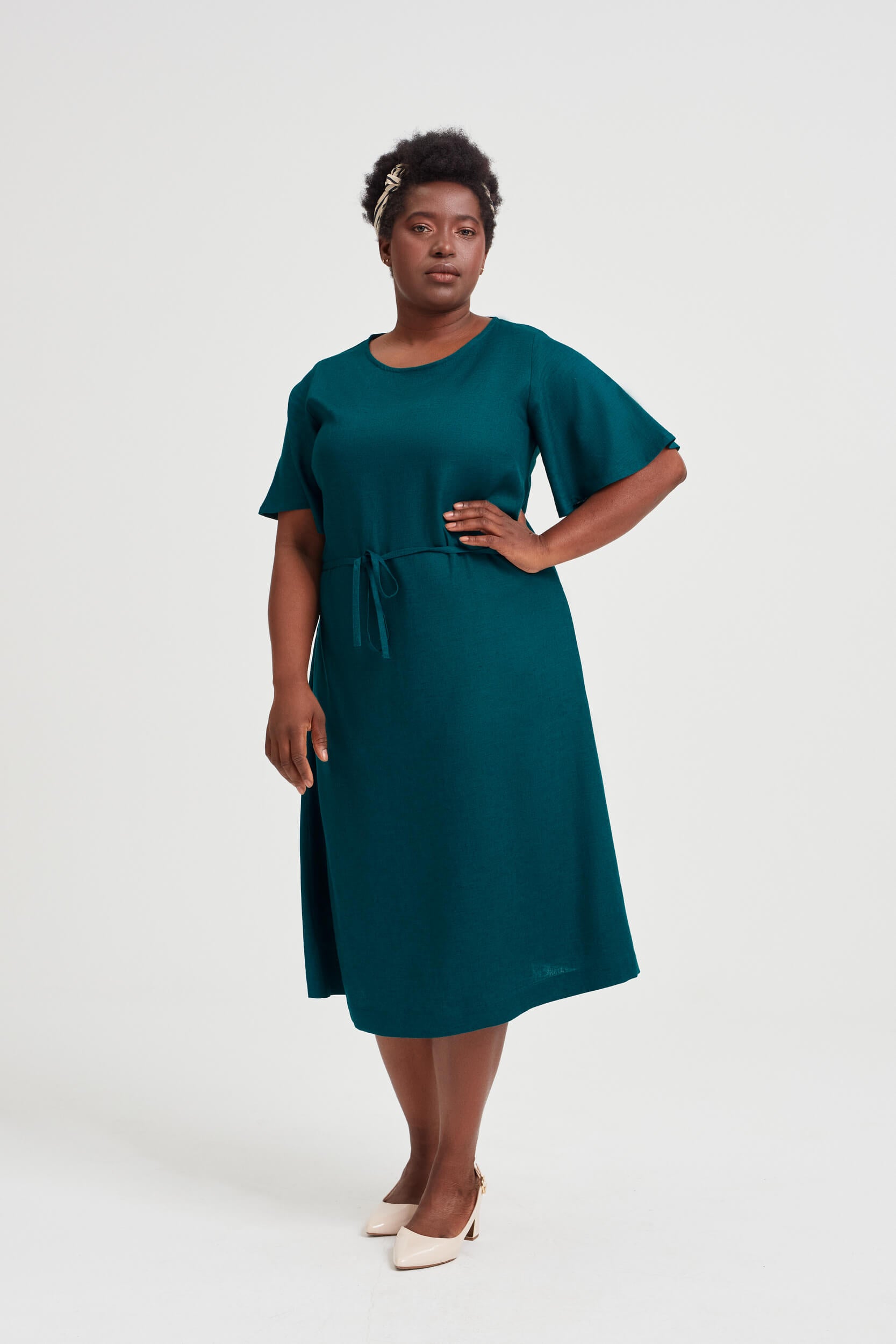 AYANI NIKA green casual summer dress knee length for women