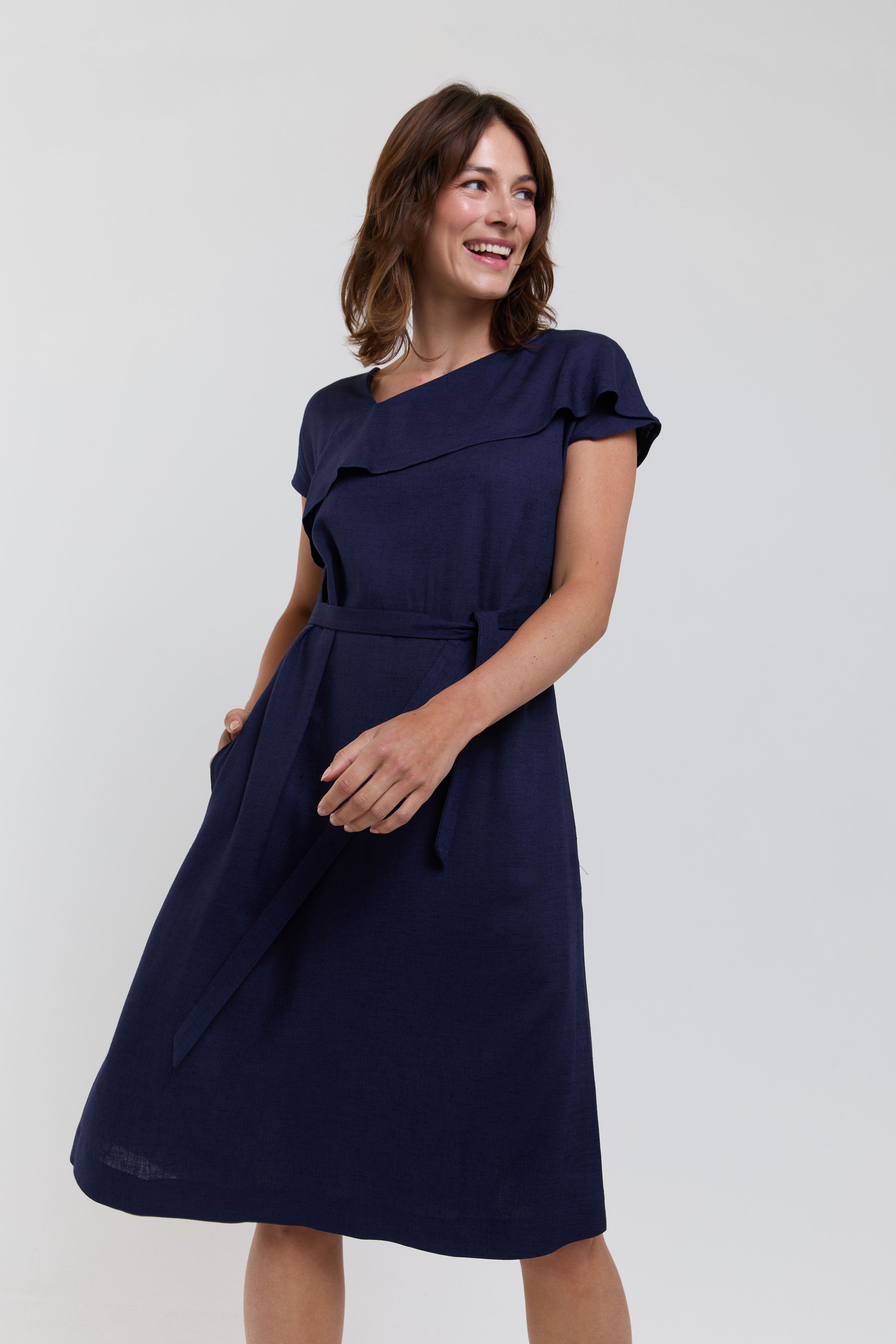 Daniela elegant blue midi dress women sustainable fashion work dress with pockets from AYANI