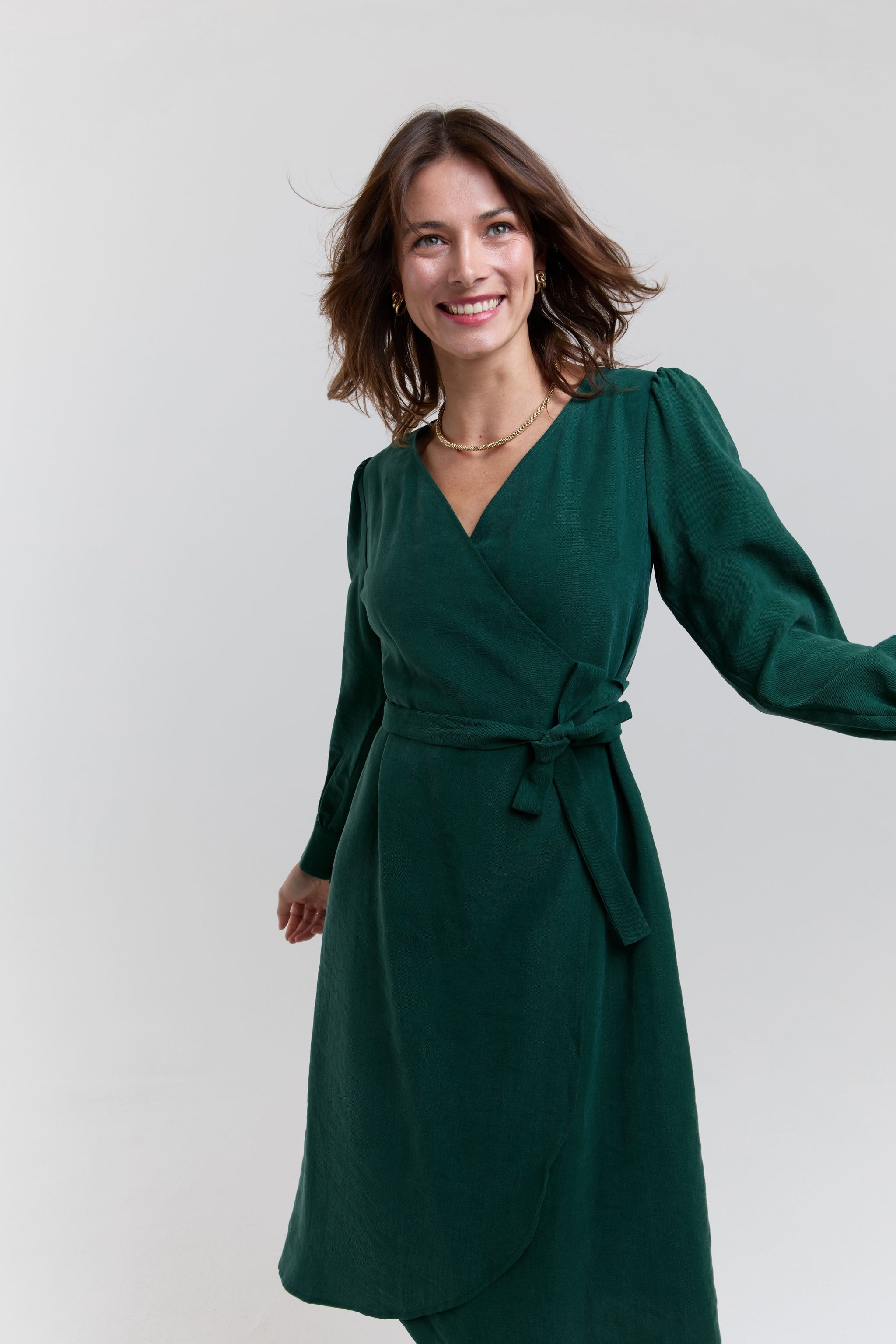 Wrap Dress SOPHIE, Elegant Midi Dress in Forest Green