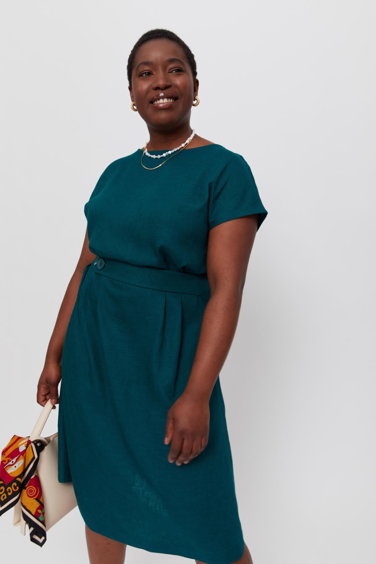 Green Linen Dress SATI · Summer Casual Midi A Line · Elegant Office Dress with Pockets - AYANI