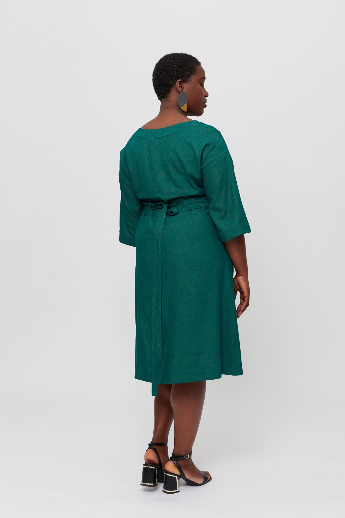 Mane | Elegant Midi Dress with Kimono Belt in Green