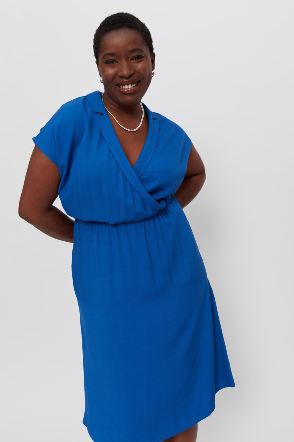 Lilit | Formal Midi Dress with Wrap Optic in Blue