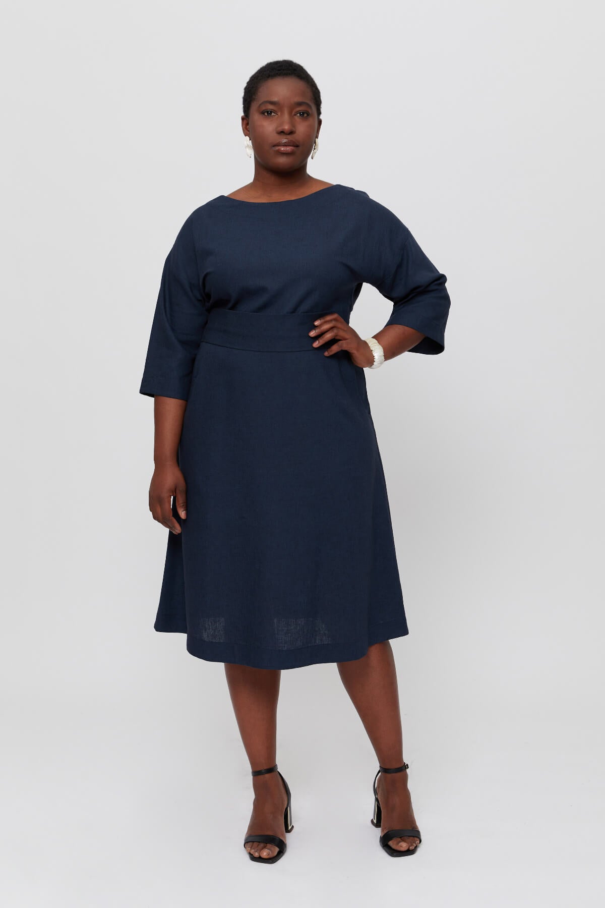 Formal Midi Dress MANE, Summer Linen Dress in Blue - AYANI
