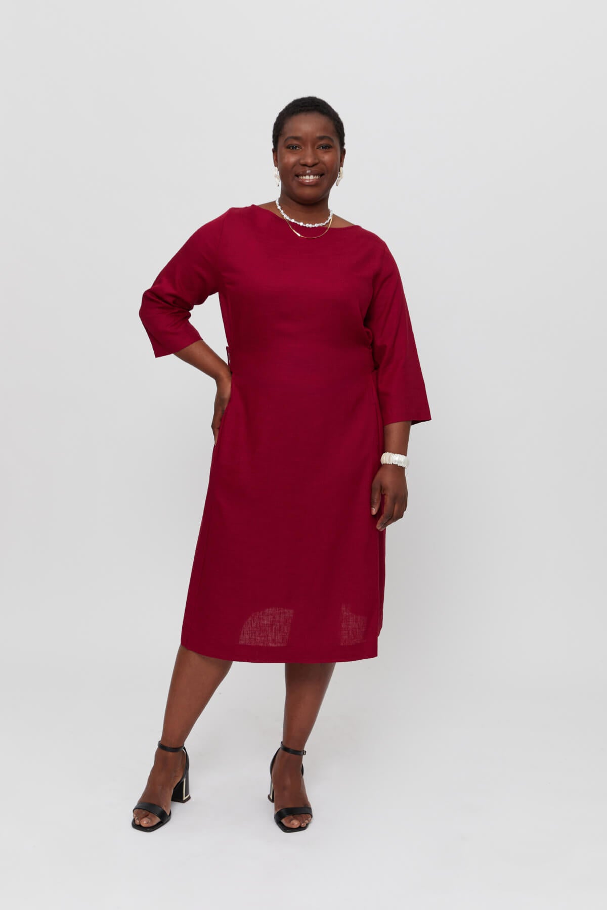 Maxi Dress EMILIA, A Line Casual Linen Dress in Red AYANI