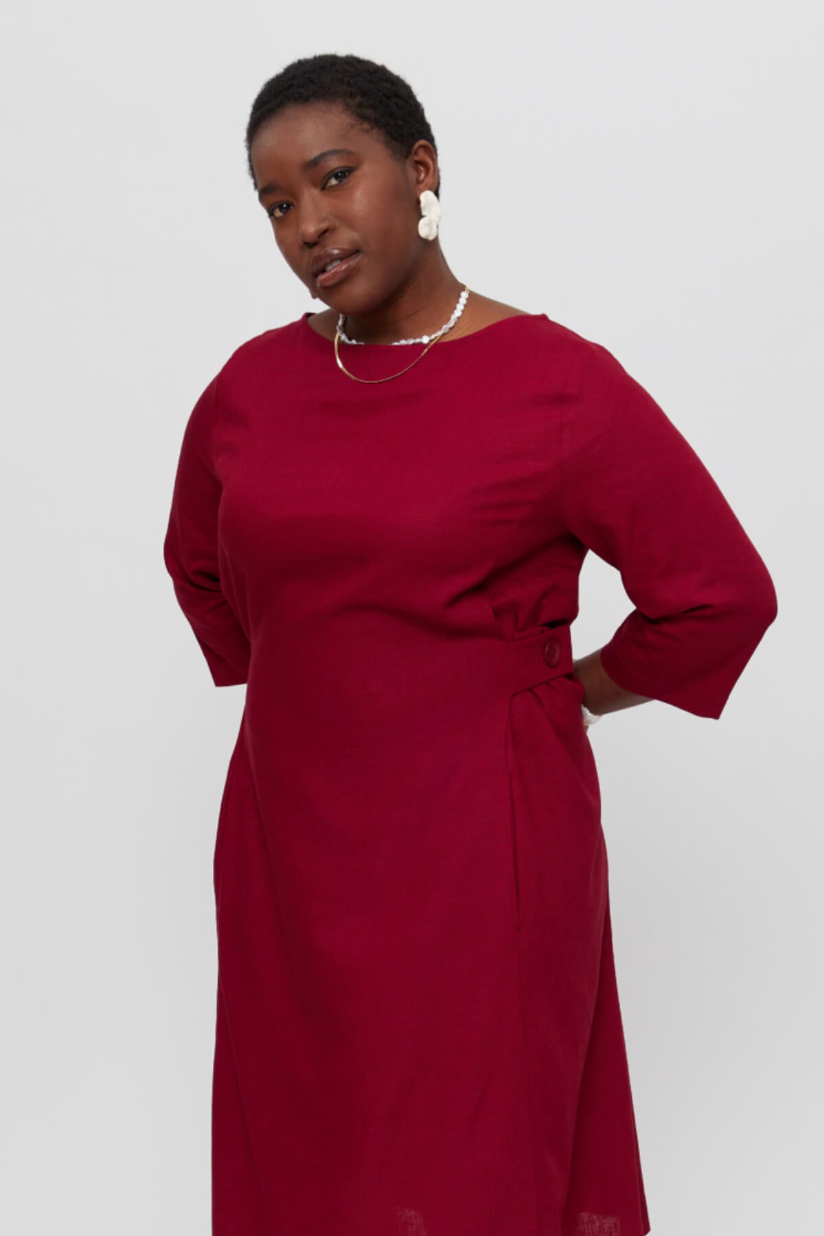 Emilia | Midi A-Linie Kleid mit Leinen in Rot