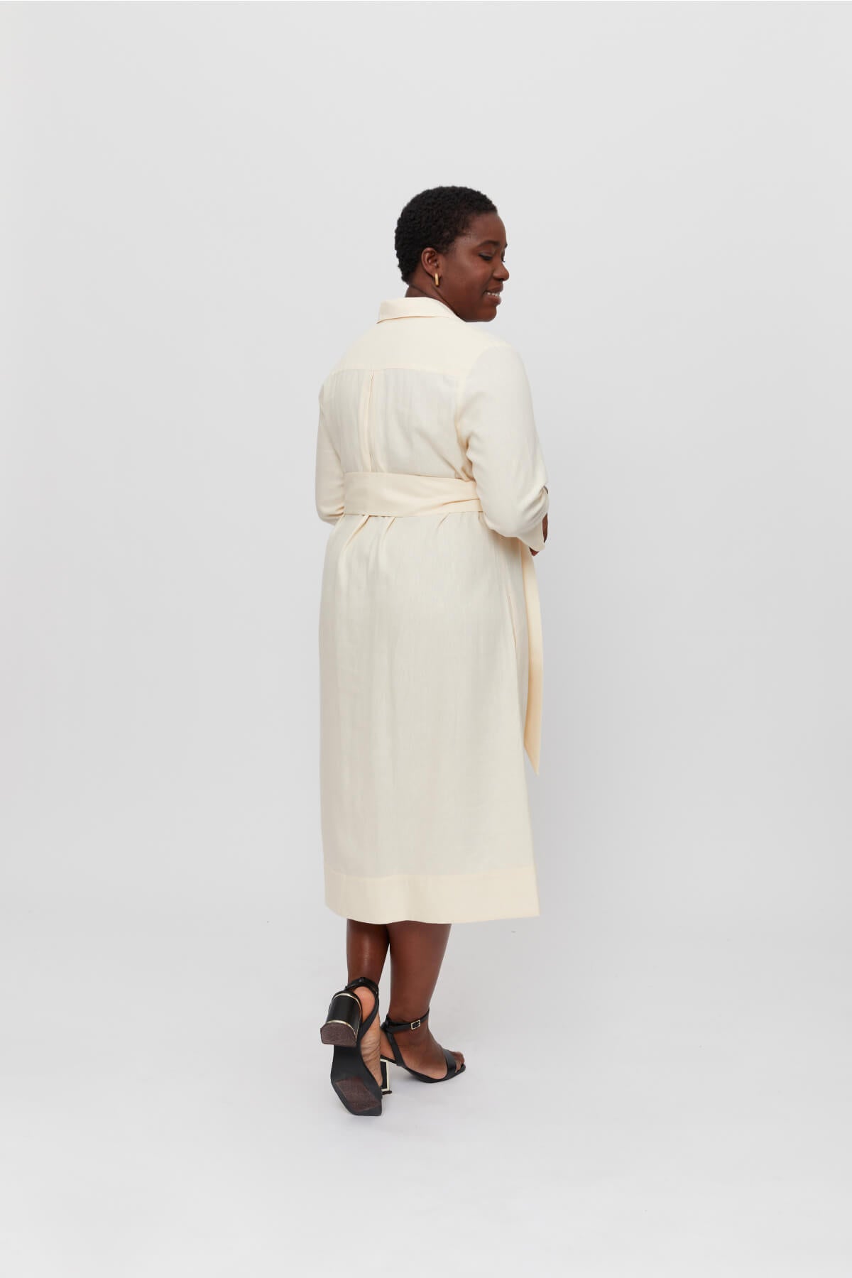 Mariam | Linen Shirt Dress with Wide Belt in Cream