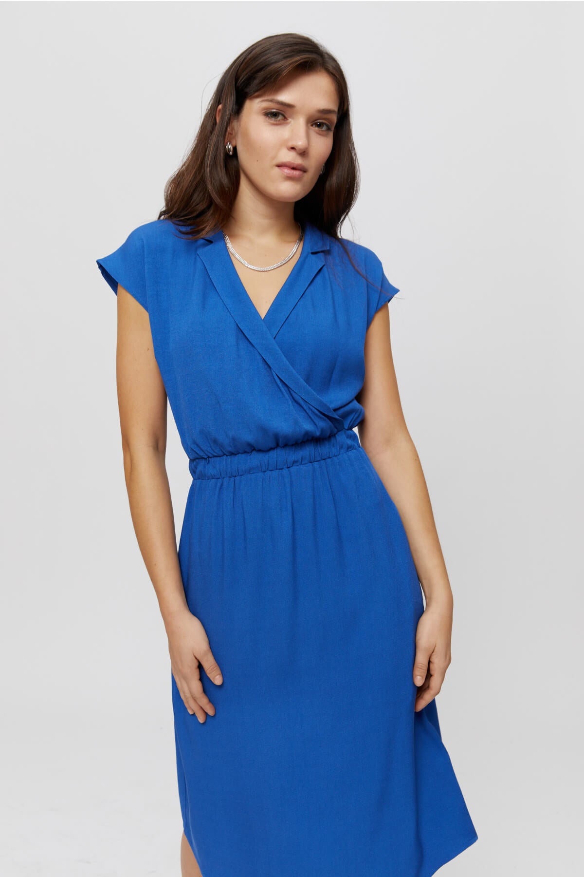 Lilit | Formal Midi Dress with Wrap Optic in Blue