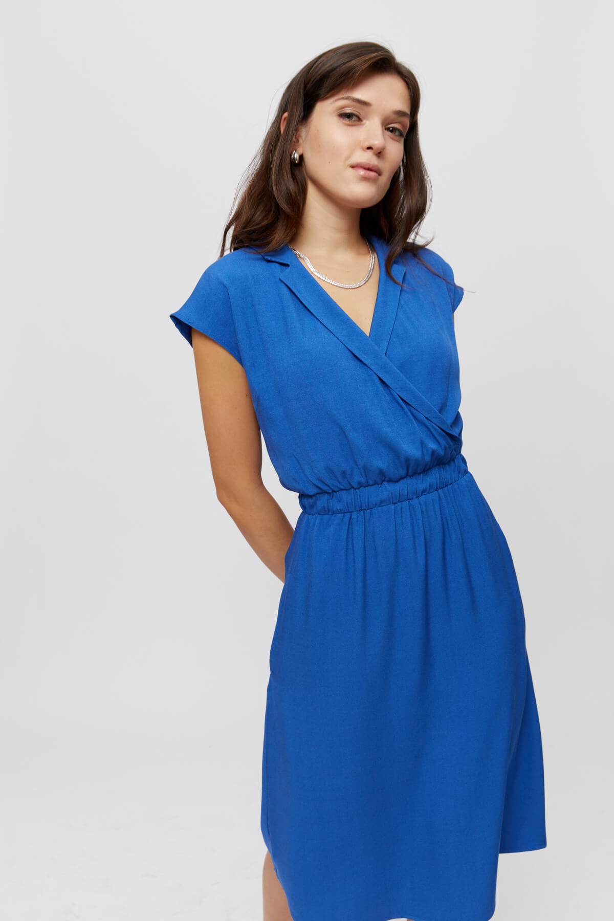 Lilit | Formal Midi Dress with Wrap Optic in Blue