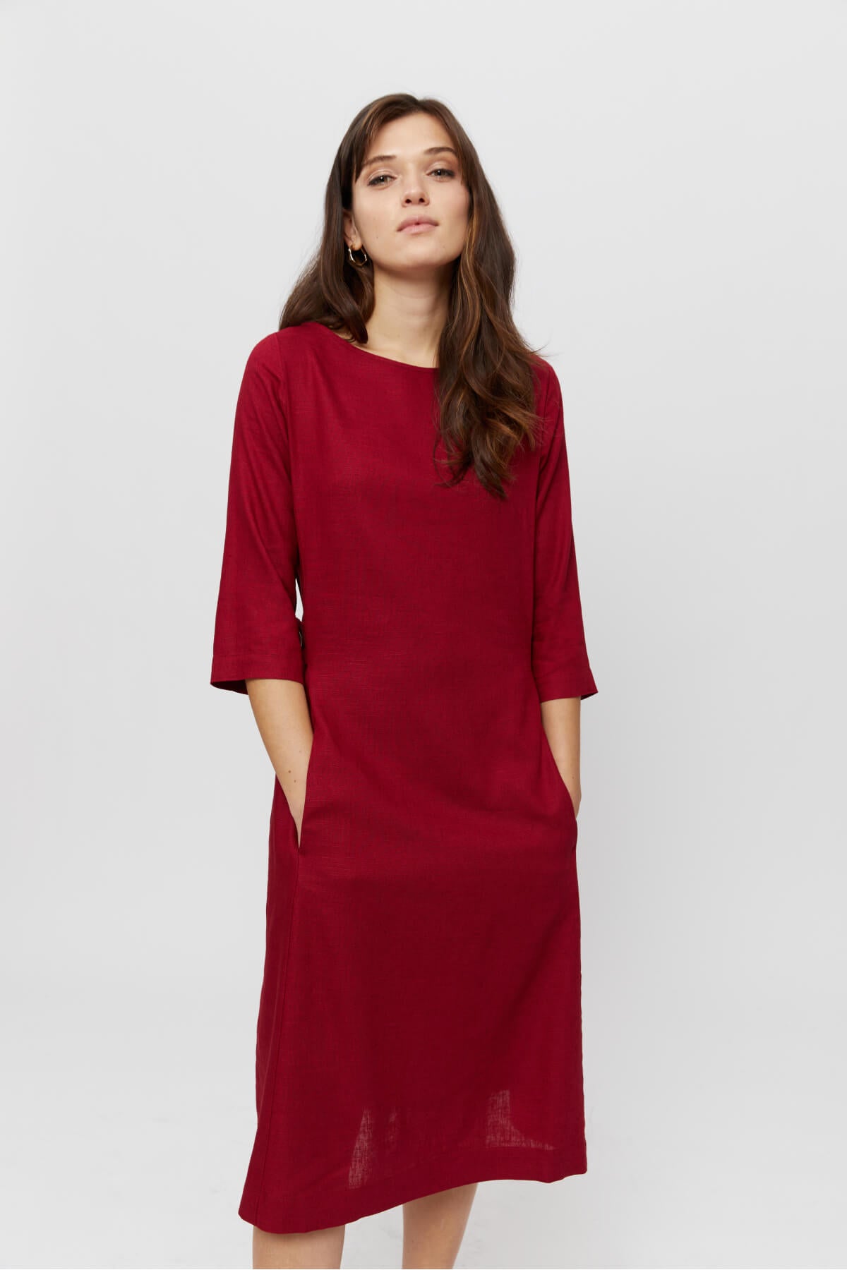 Maxi Dress EMILIA, A Line Casual Linen Dress in Red - AYANI