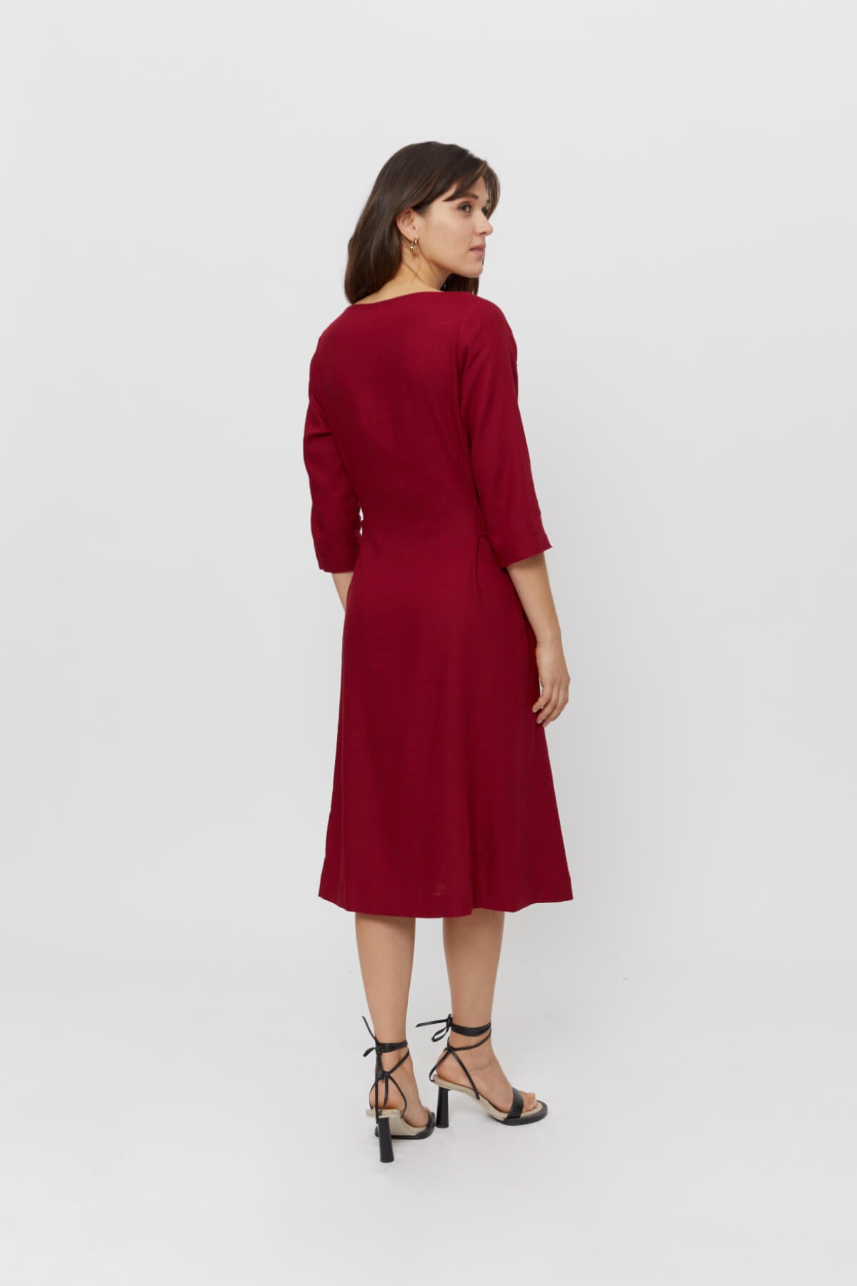 Emilia | Midi A-Linie Kleid mit Leinen in Rot