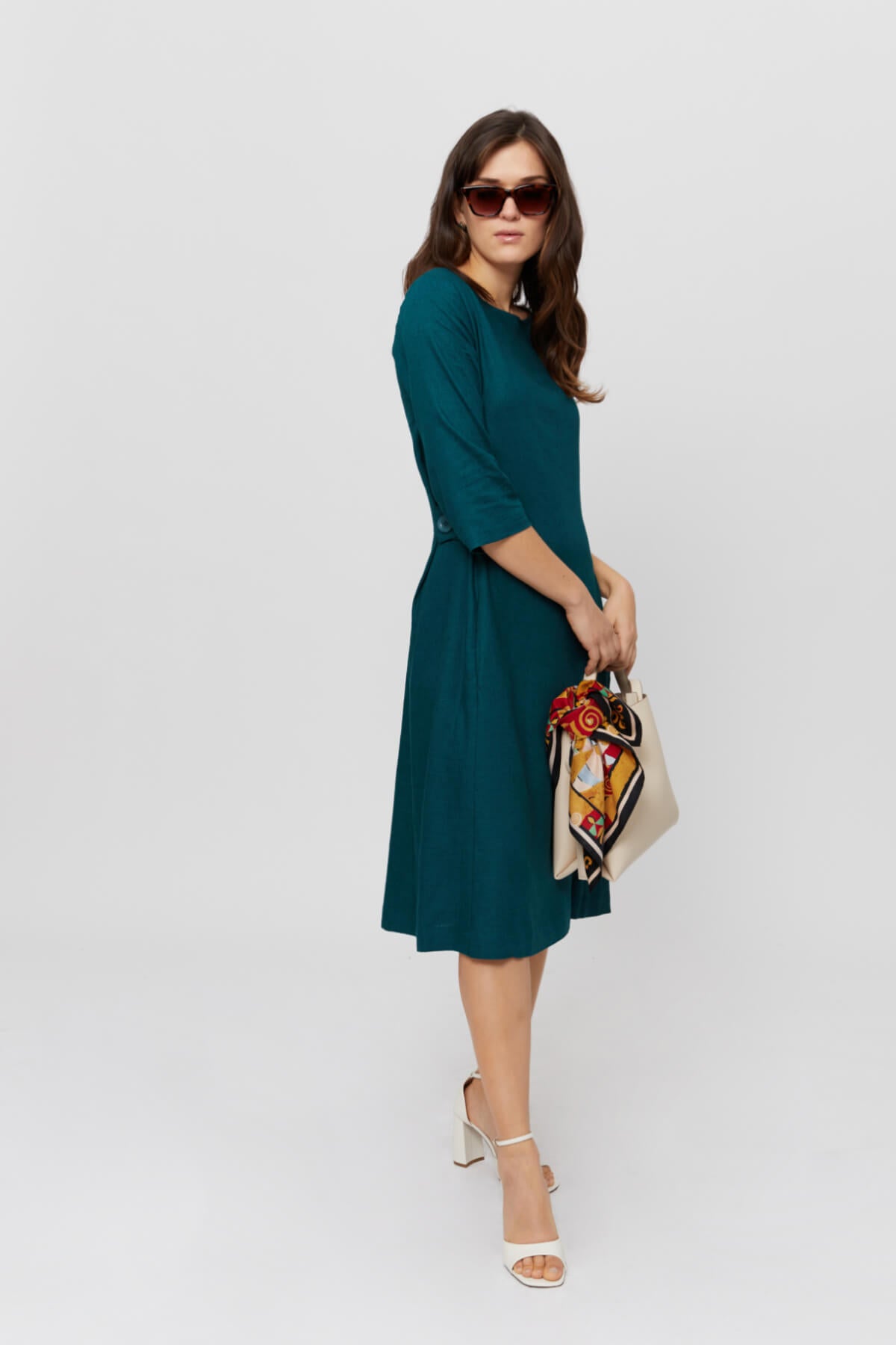 Green Long Dress EMILIA · A Line Casual Linen Summer Dress · Elegant Maxi Dress with Pockets - AYANI