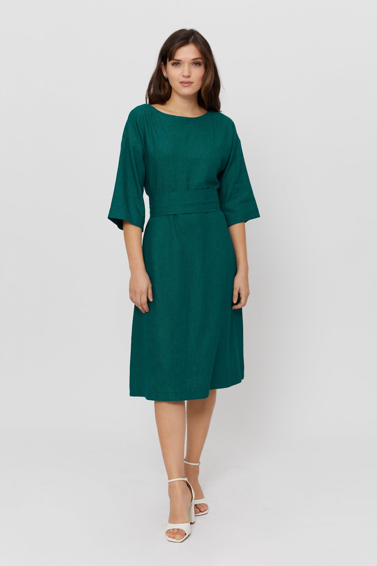 Formal Midi Dress MANE, Summer Linen Dress in Green - AYANI