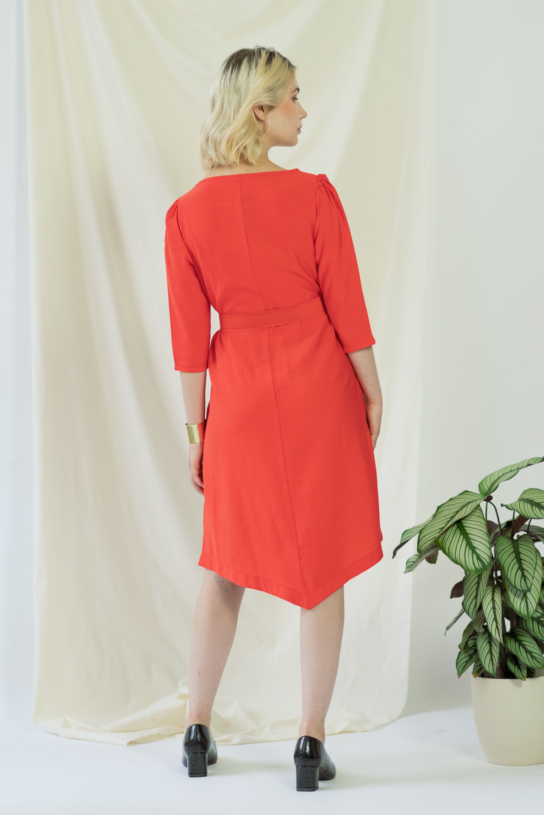 Teresa | Belted angle dress in coral