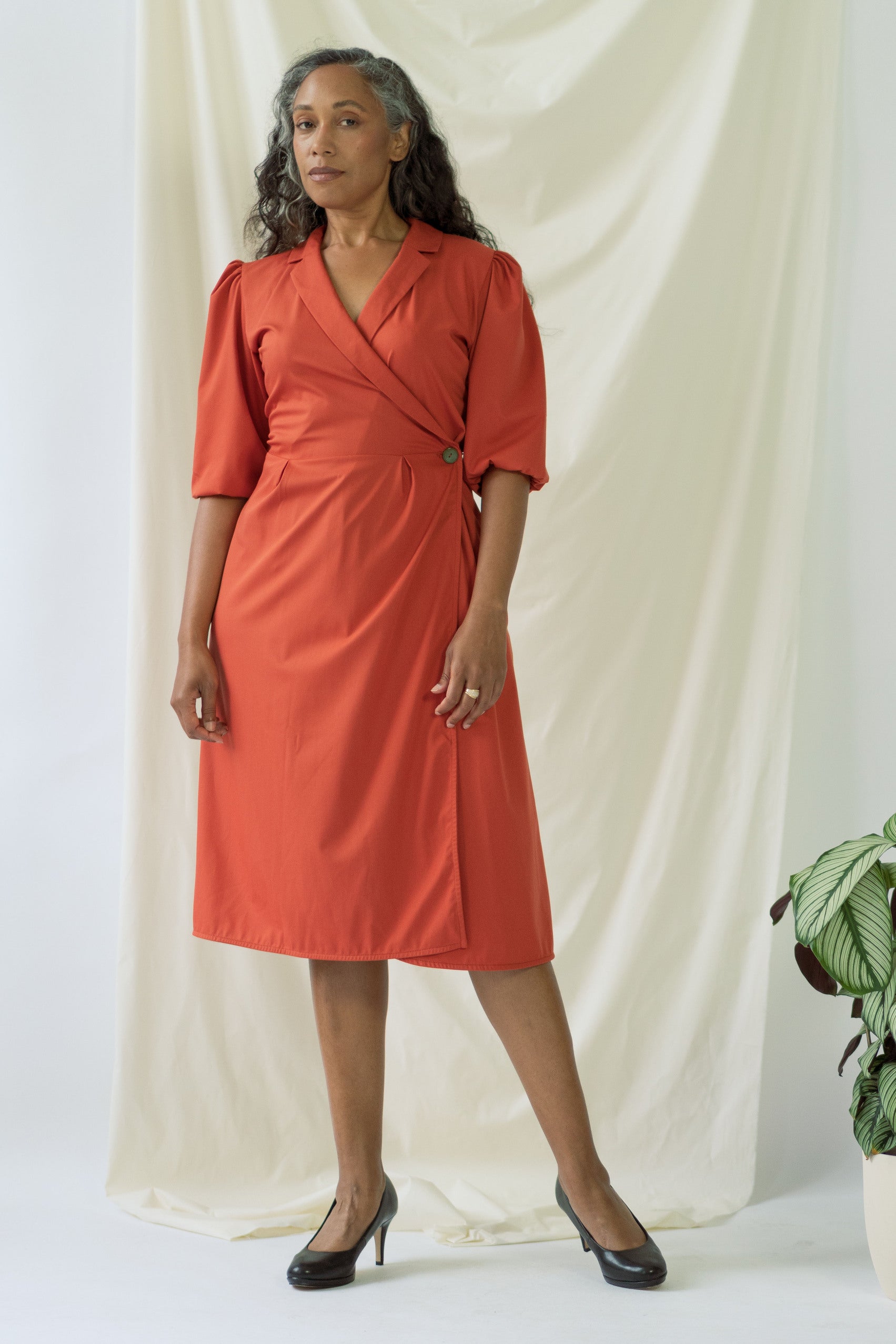 Isabel | Wrap Dress with balloon sleeves in Aperol