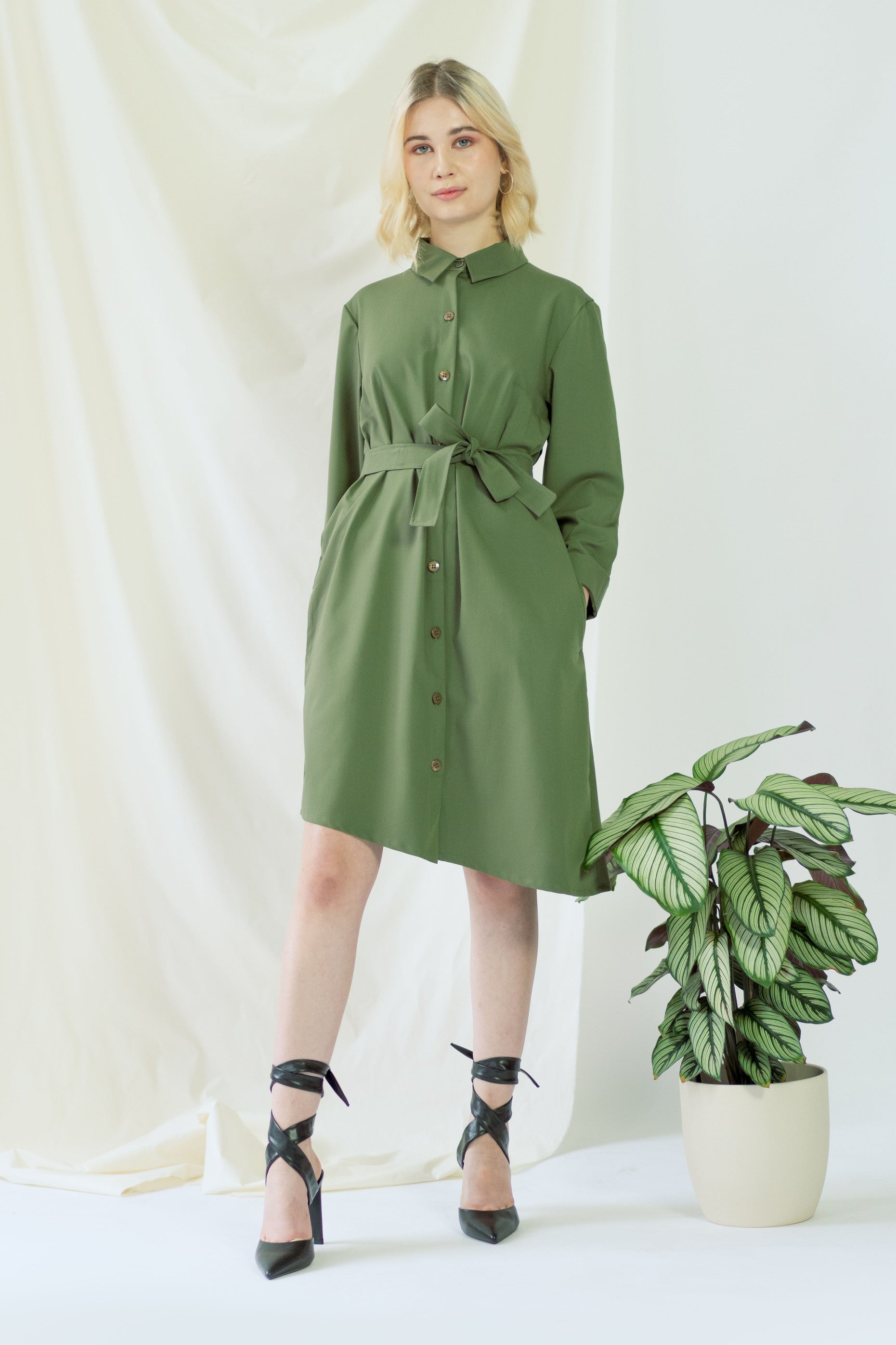 Midi Blusenkleid ZABEL in Khaki