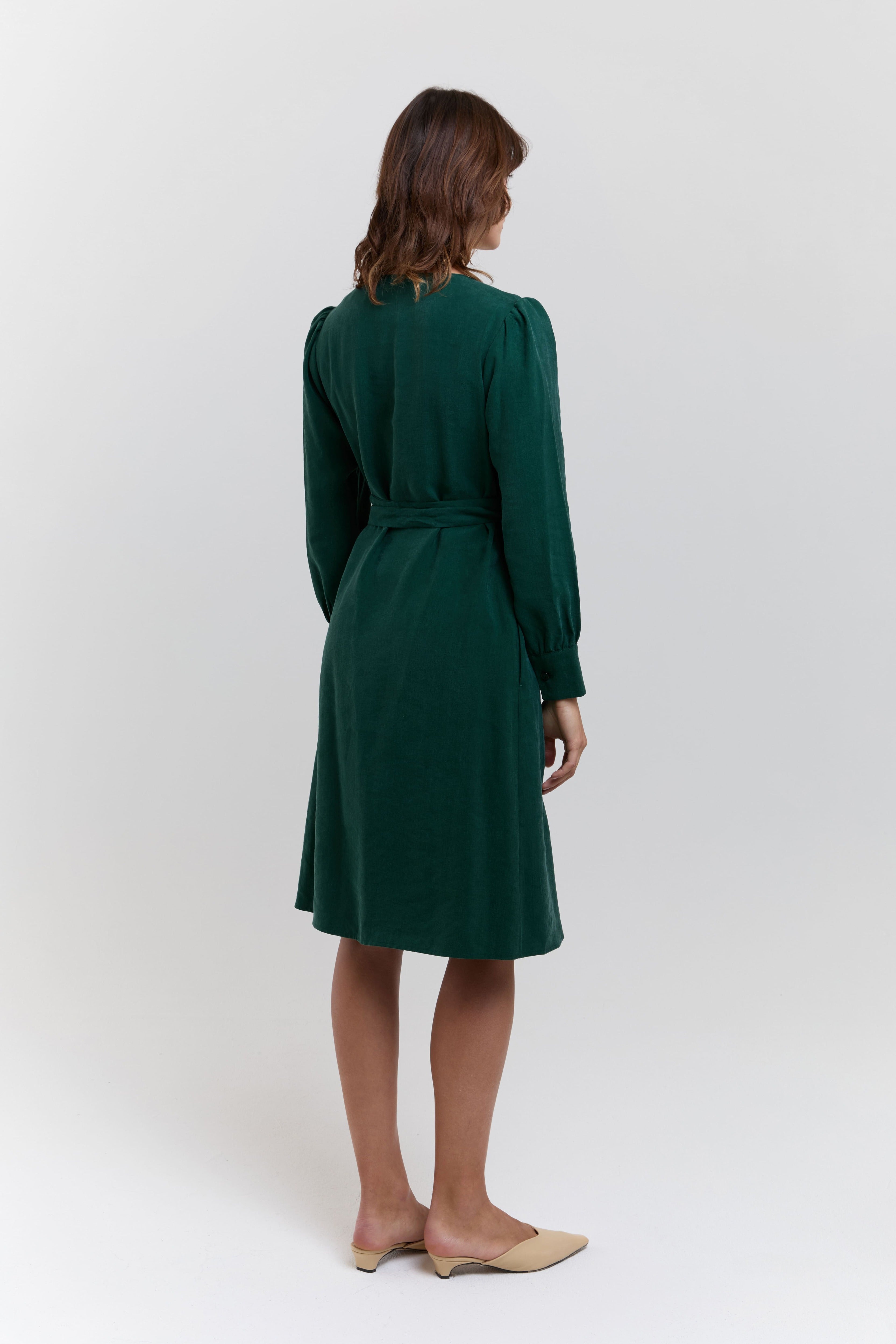 Sophie | Elegantes Wickelkleid mit Puffärmeln in Waldgrün