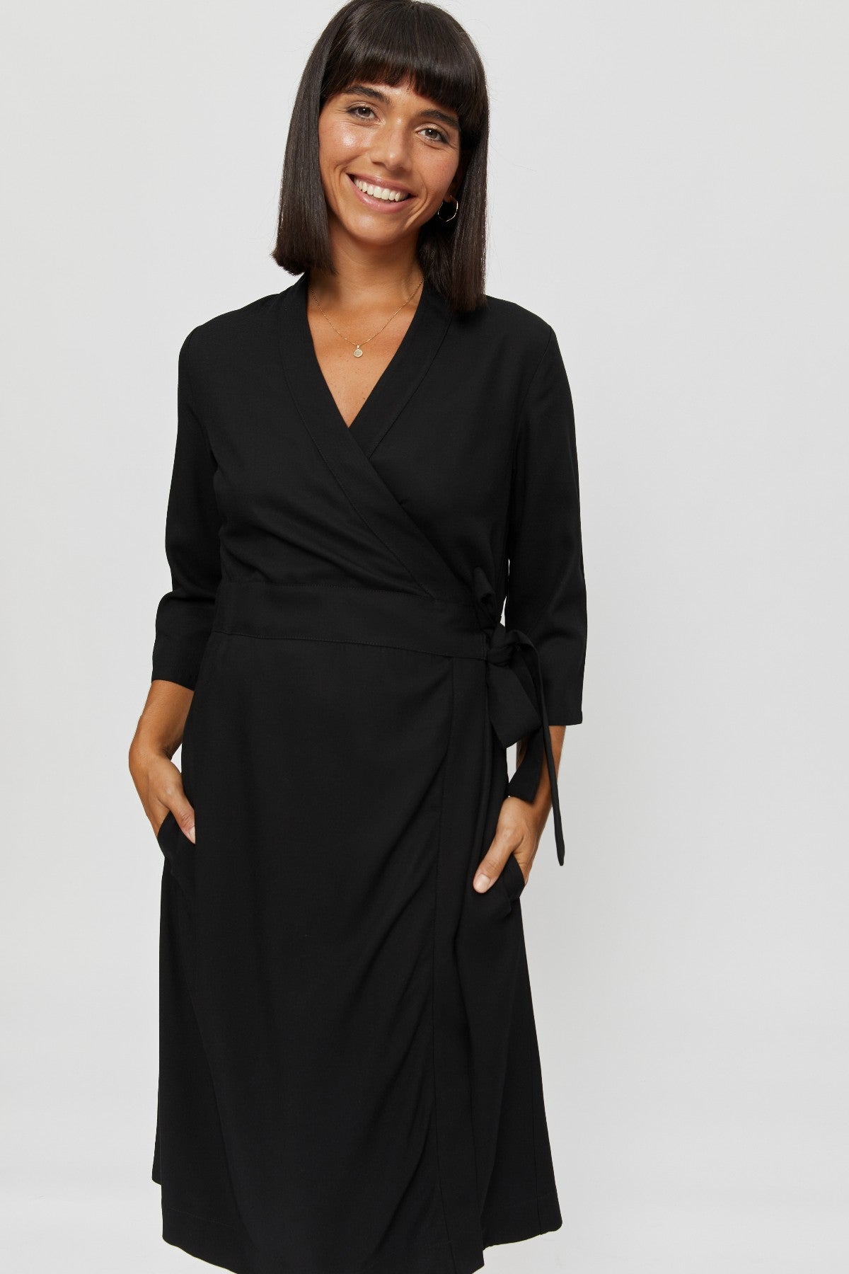 Sandra | Midi Wrap Dress in Black