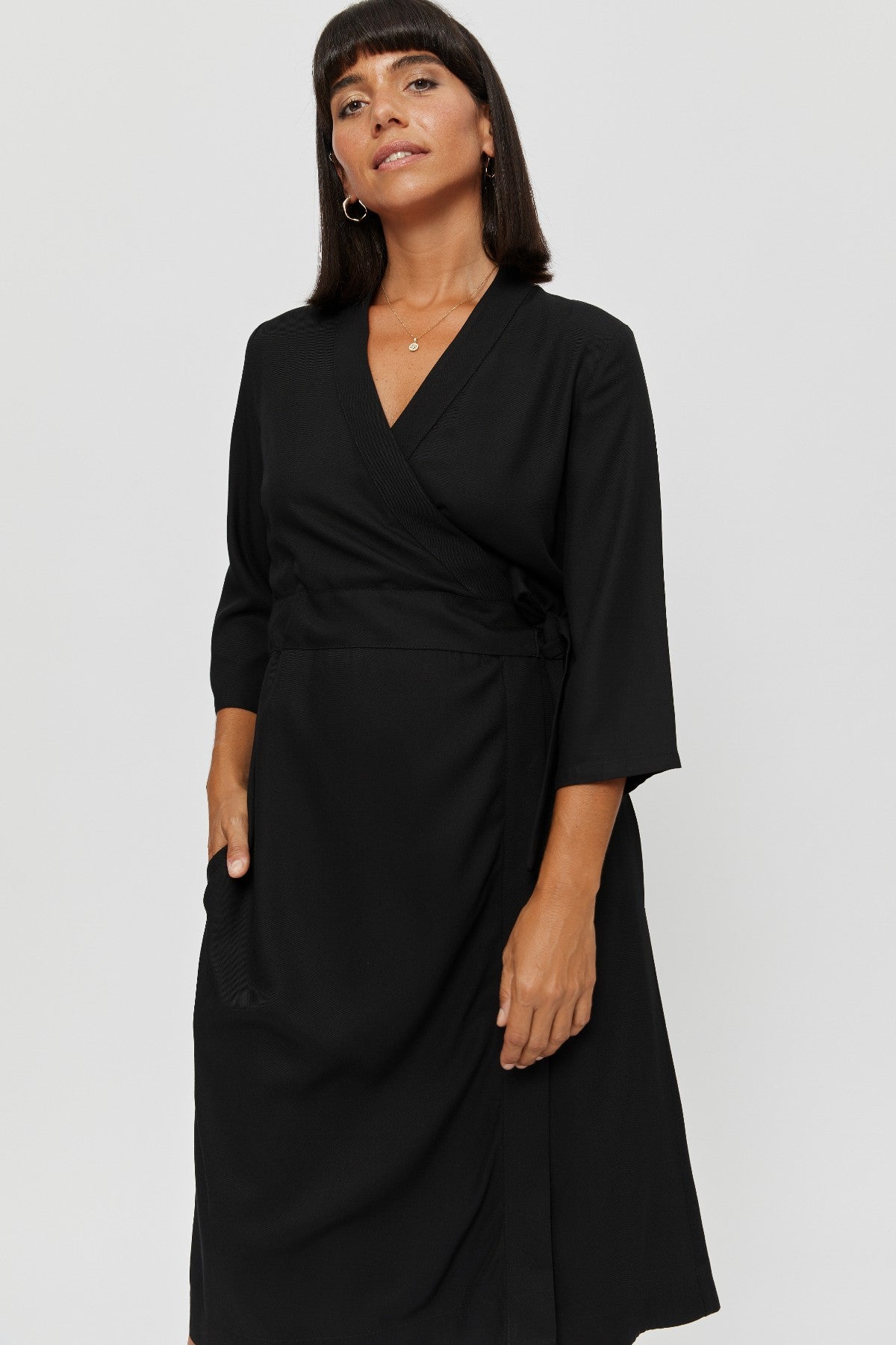 Sandra | Midi Wrap Dress in Black