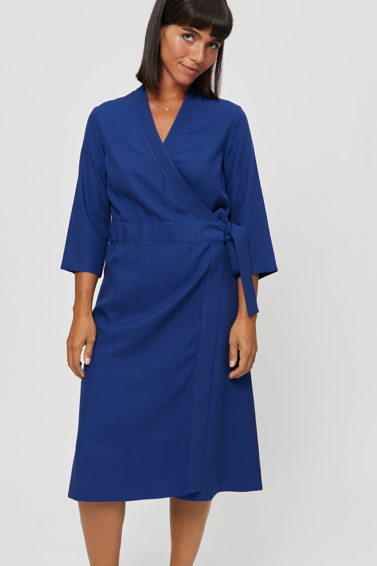 Wrap Dress SANDRA, Midi Long in - Blue Sleeve AYANI Dress Wrap