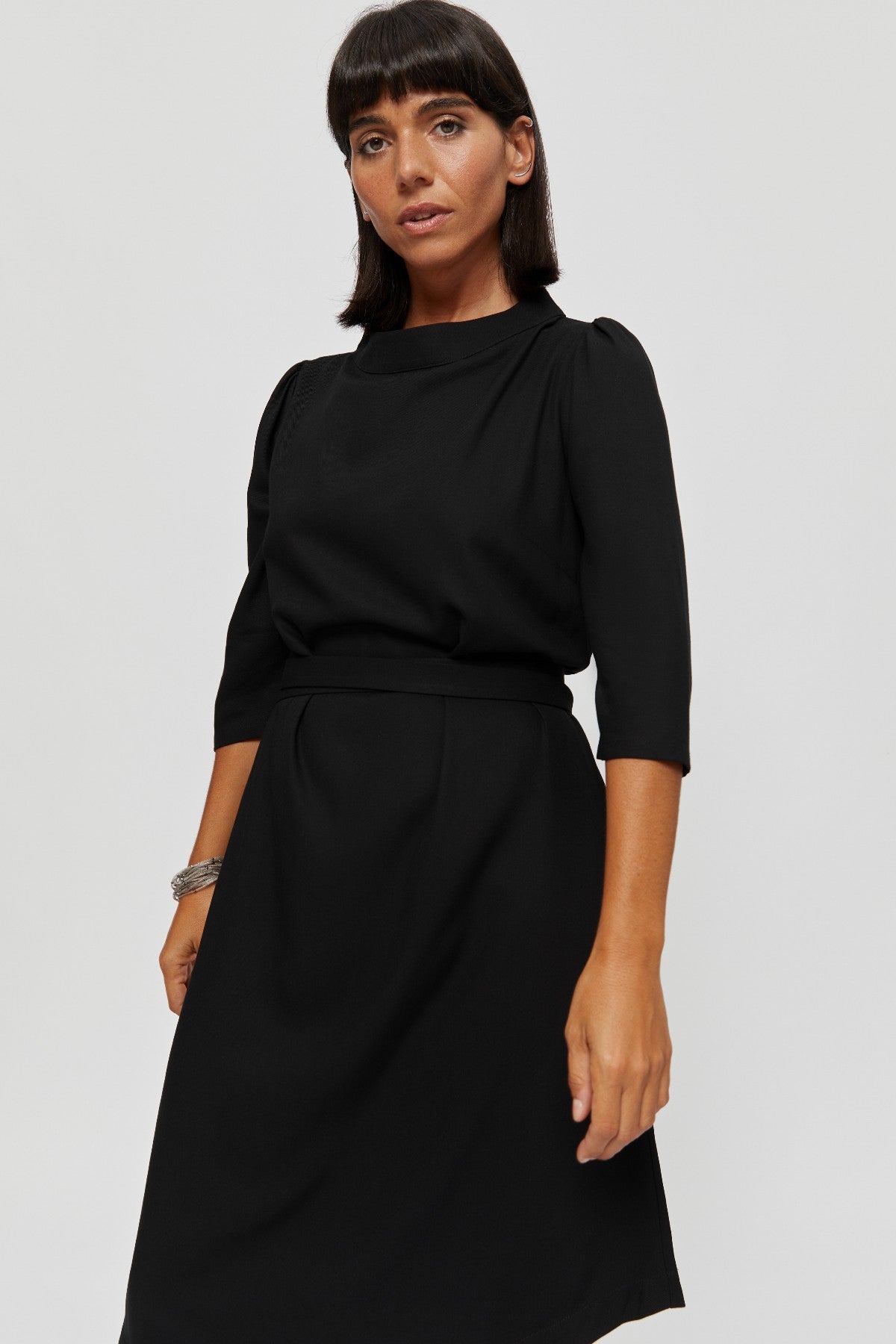 Black Midi Dress SUZI. Formal Evening Dress. Black Work Dress · A Line Dress with Sleeves - AYANI