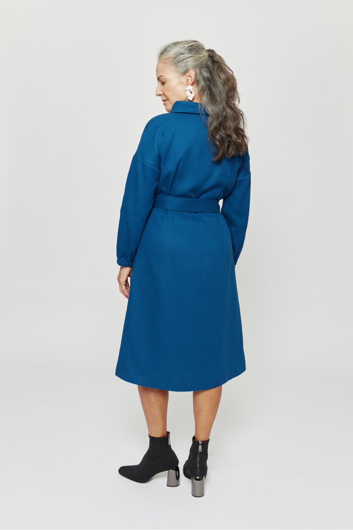 Amalia | Midi Dress with High Rounded Neckline in Petrol-Blue