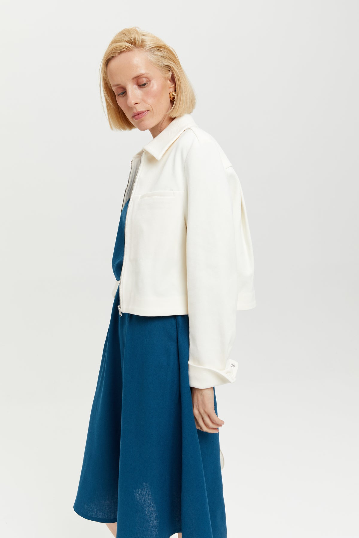Nane | Linen Dress with Short Sleeves in Petrol-Blue