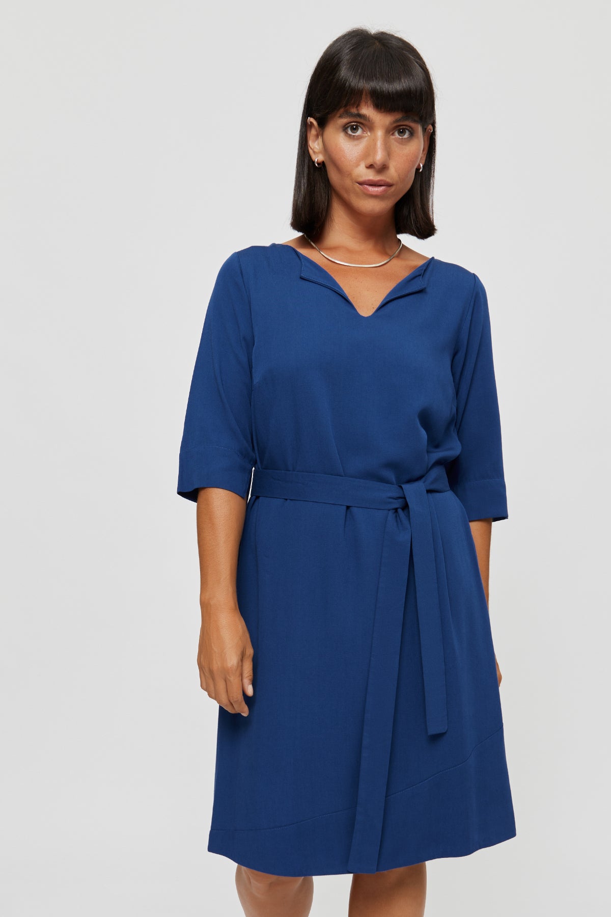 Work Dress CATHERINE, Elegant Midi Dress in Blue - AYANI