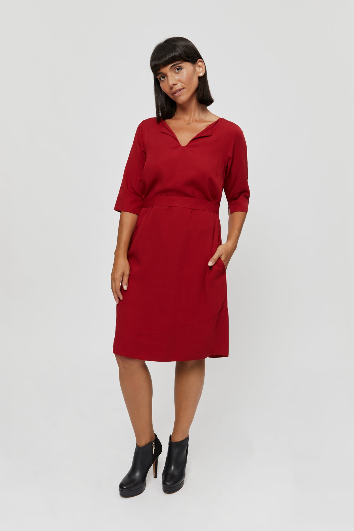 Work Dress CATHERINE, Elegant Midi Dress in Red - AYANI