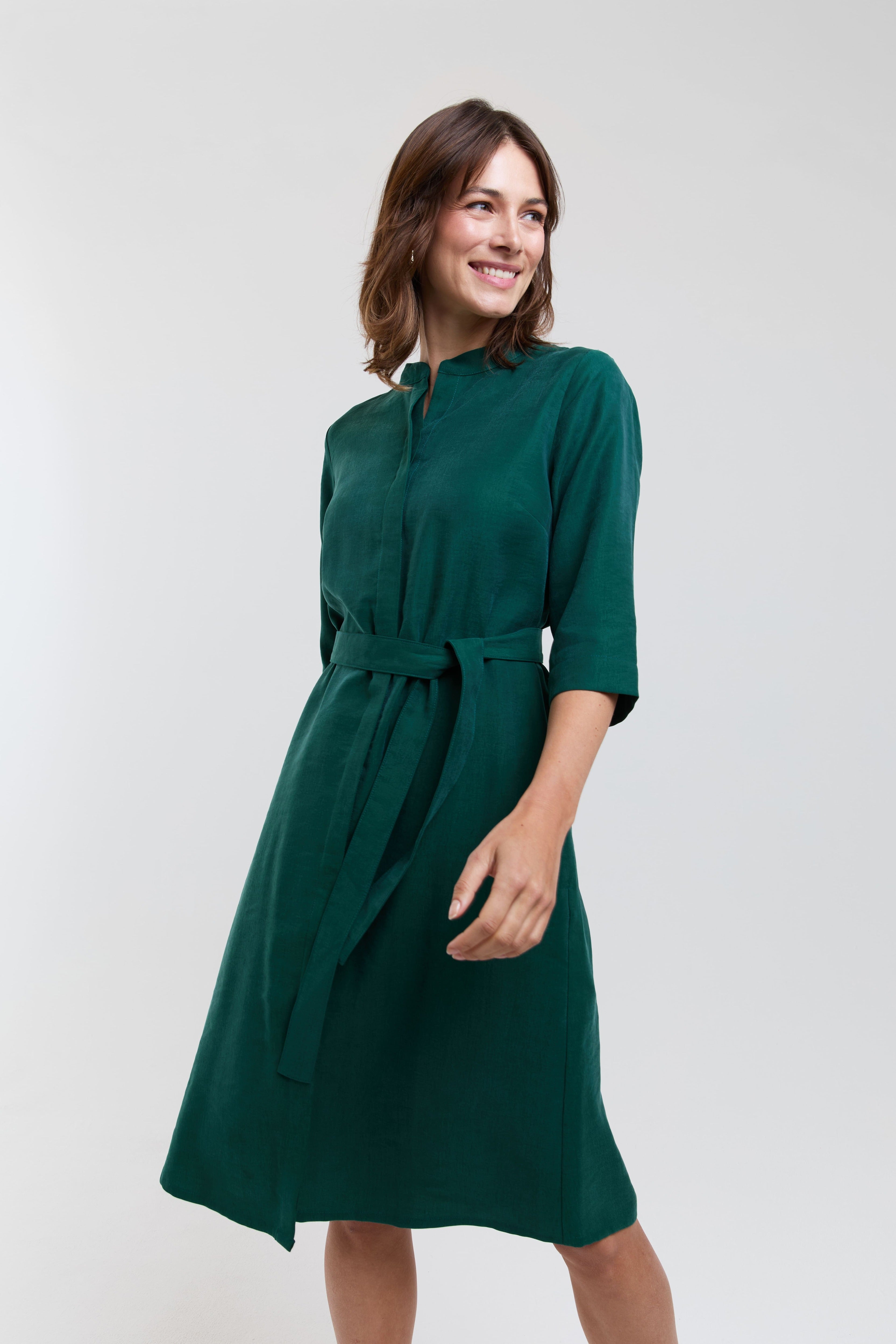 Anne | Hemdblusenkleid in Waldgrün