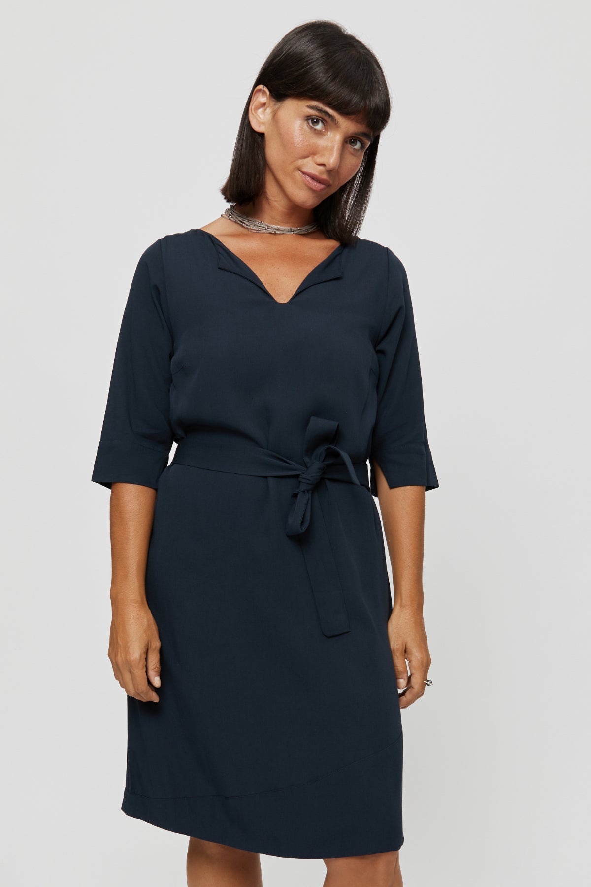 Black A Line Dress CATHERINE. Formal Midi Work Dress in Black - AYANI