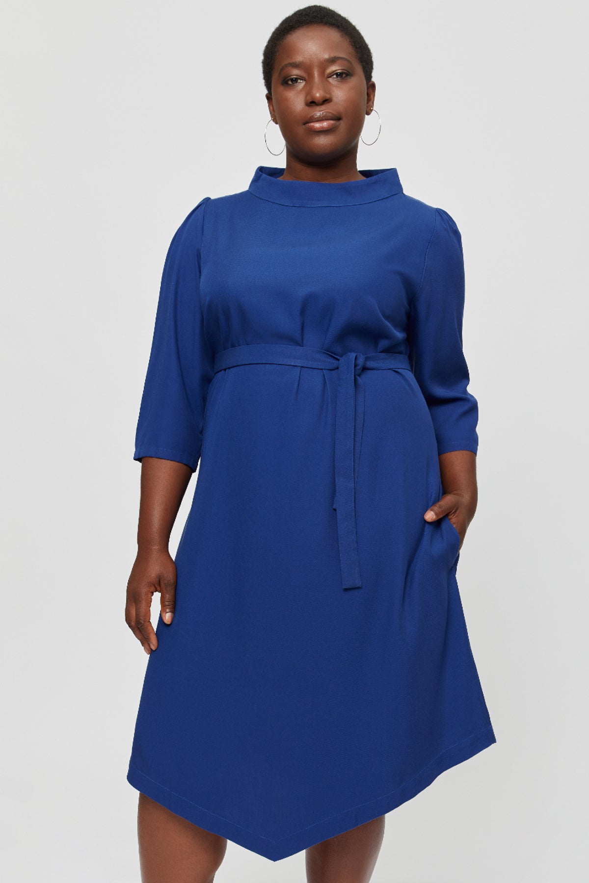 Blue Midi Dress SUZI. Formal Evening Dress. Blue Work Dress · A Line Dress with Sleeves - AYANI