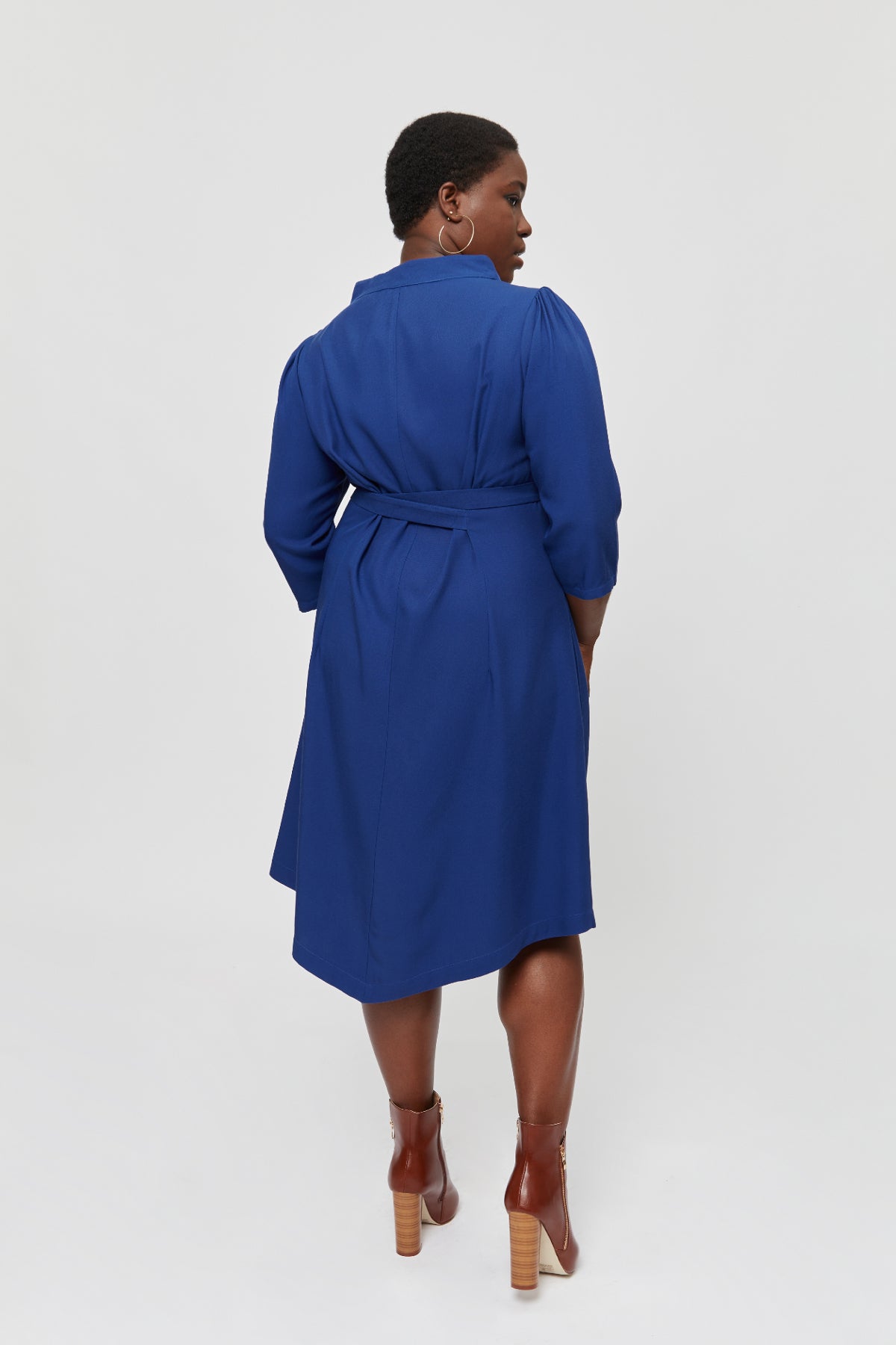 Suzi | Belted Angle Dress with Boat Neckline in Midnight Blue