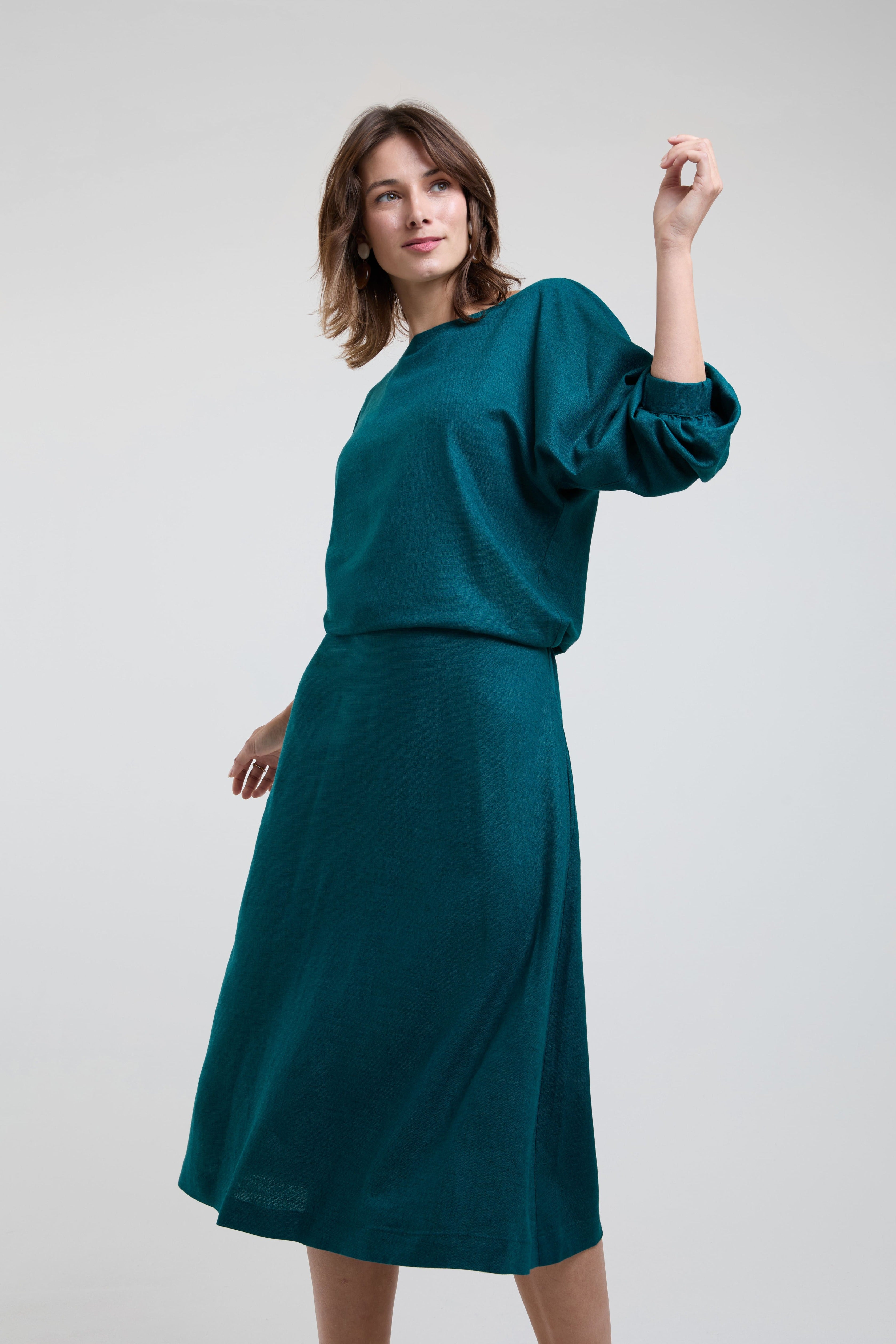 elegantes grünes kleid midi leinenkleid Sommerkleid nachhaltige mode