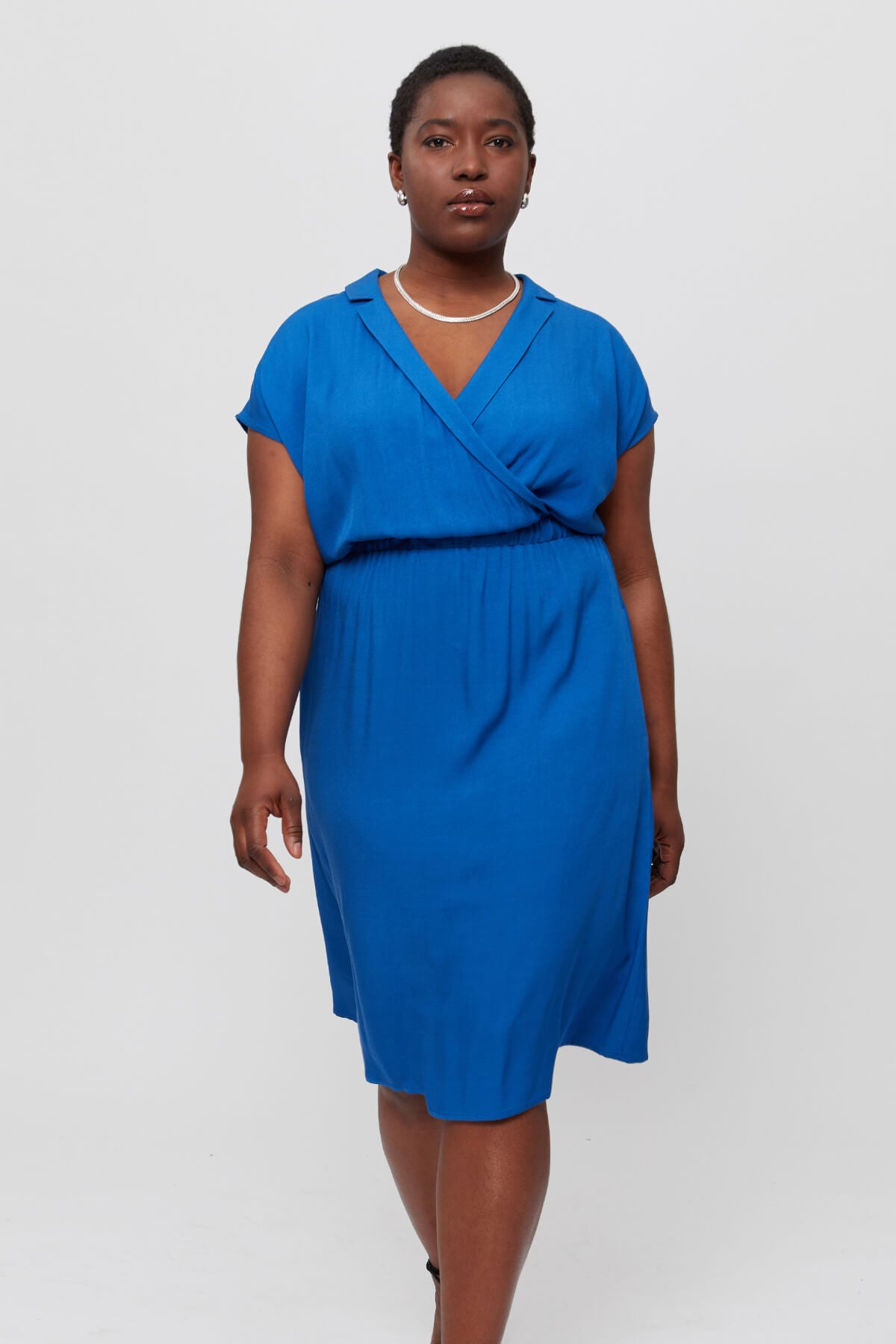 Lilit | Formal Midi Dress with Wrap Optic in Blue